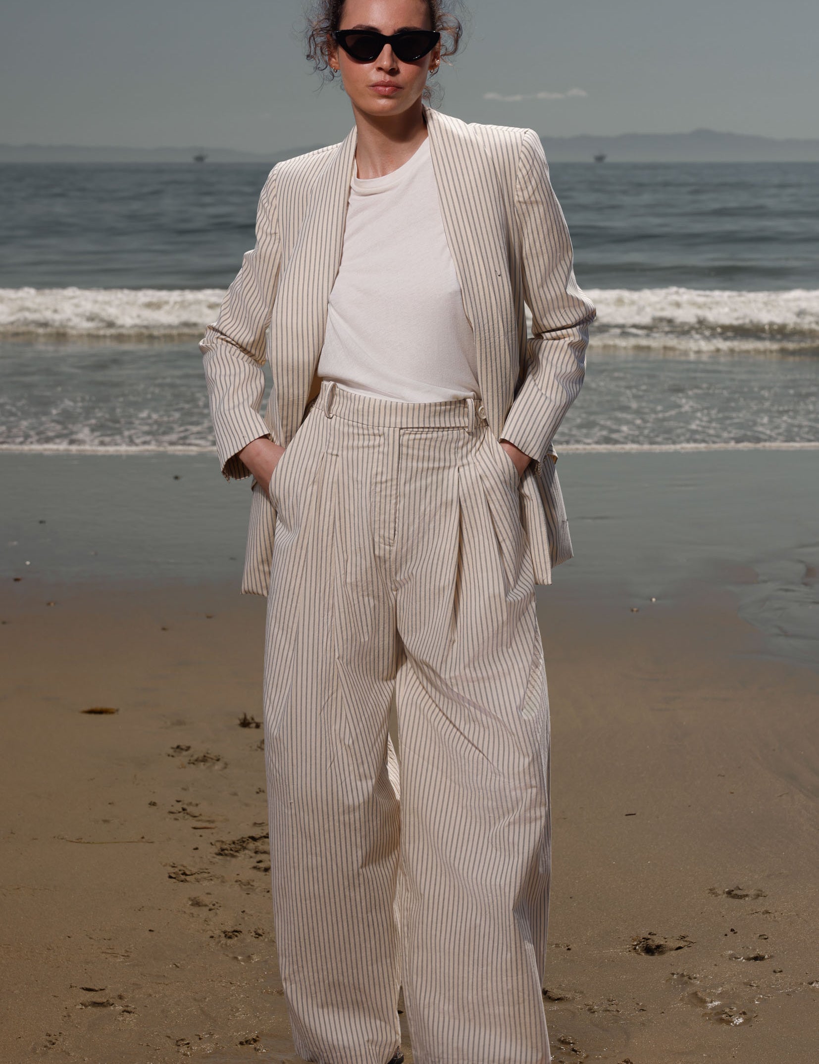 Zelda Blazer - Cream Ticking Stripe - Heidi Merrick
