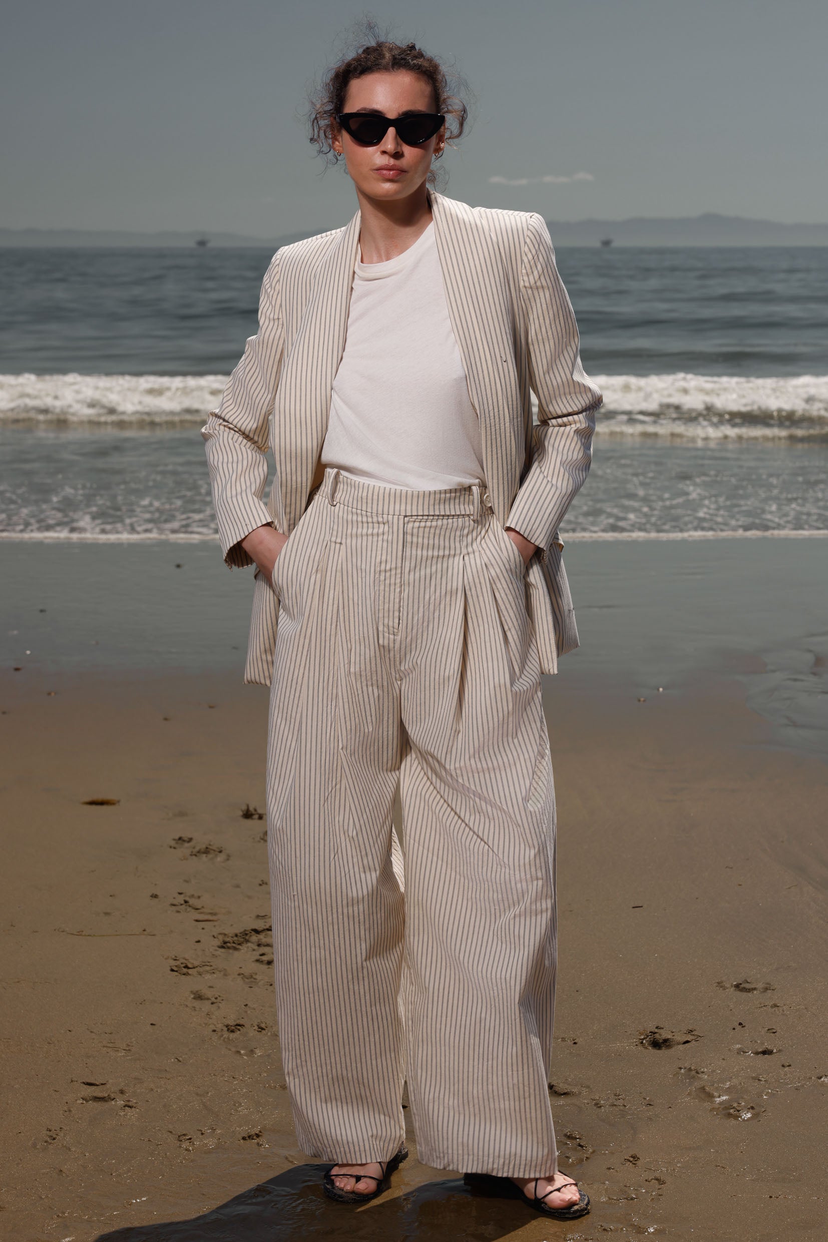 Zelda Blazer - Cream Ticking Stripe - Heidi Merrick