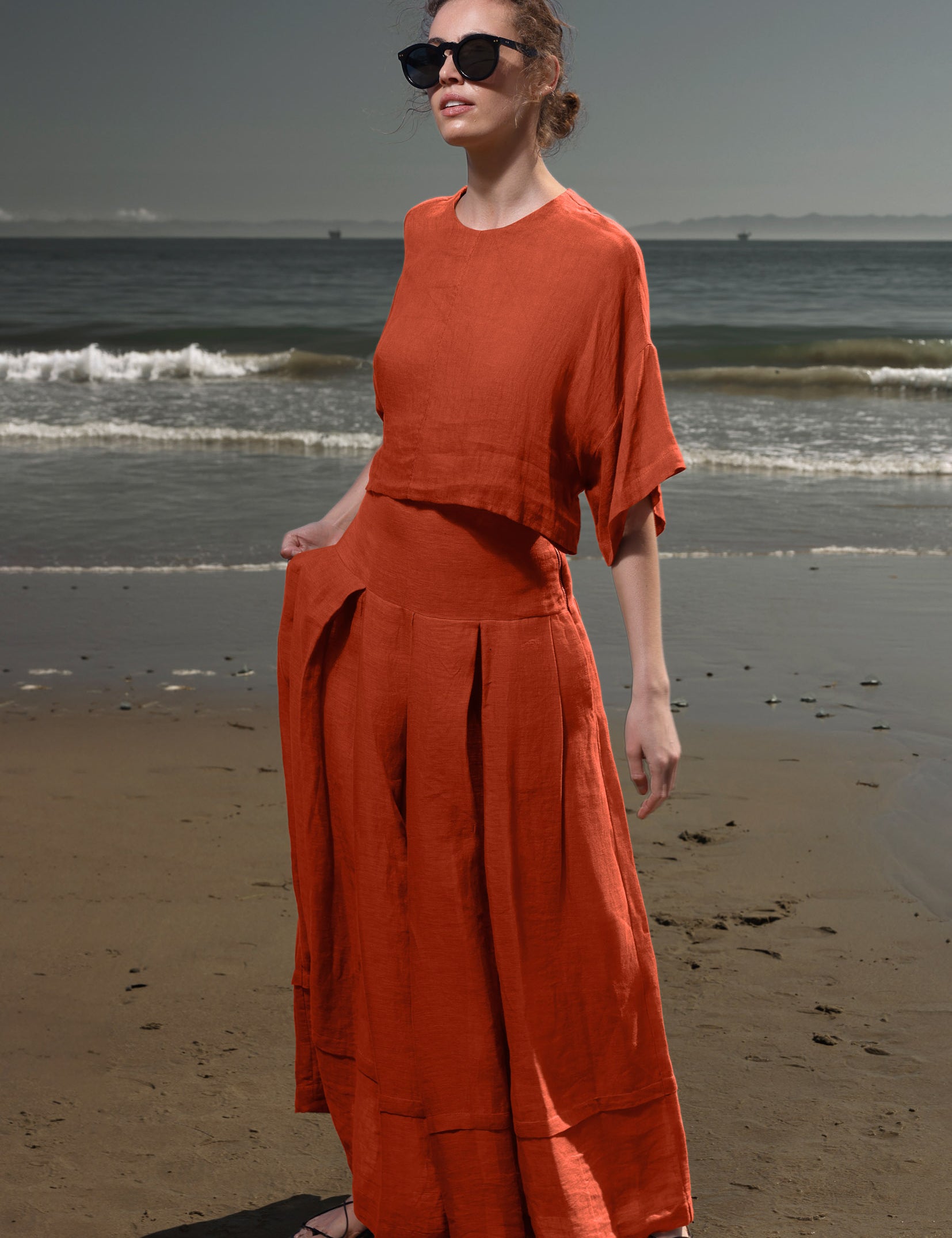 Marbella Skirt - Vermilion Tissue Linen - Heidi Merrick