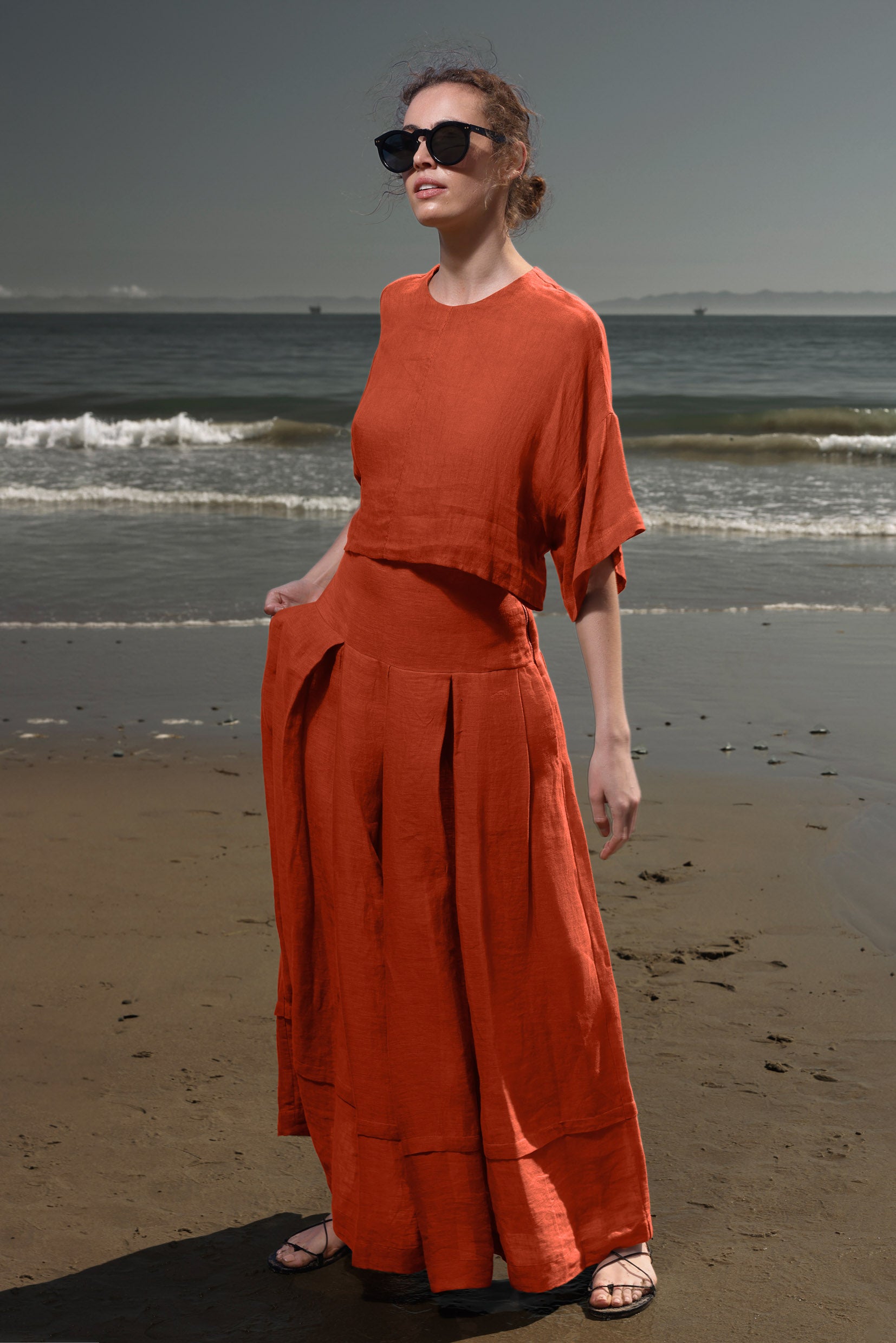 Marbella Skirt - Vermilion Tissue Linen - Heidi Merrick