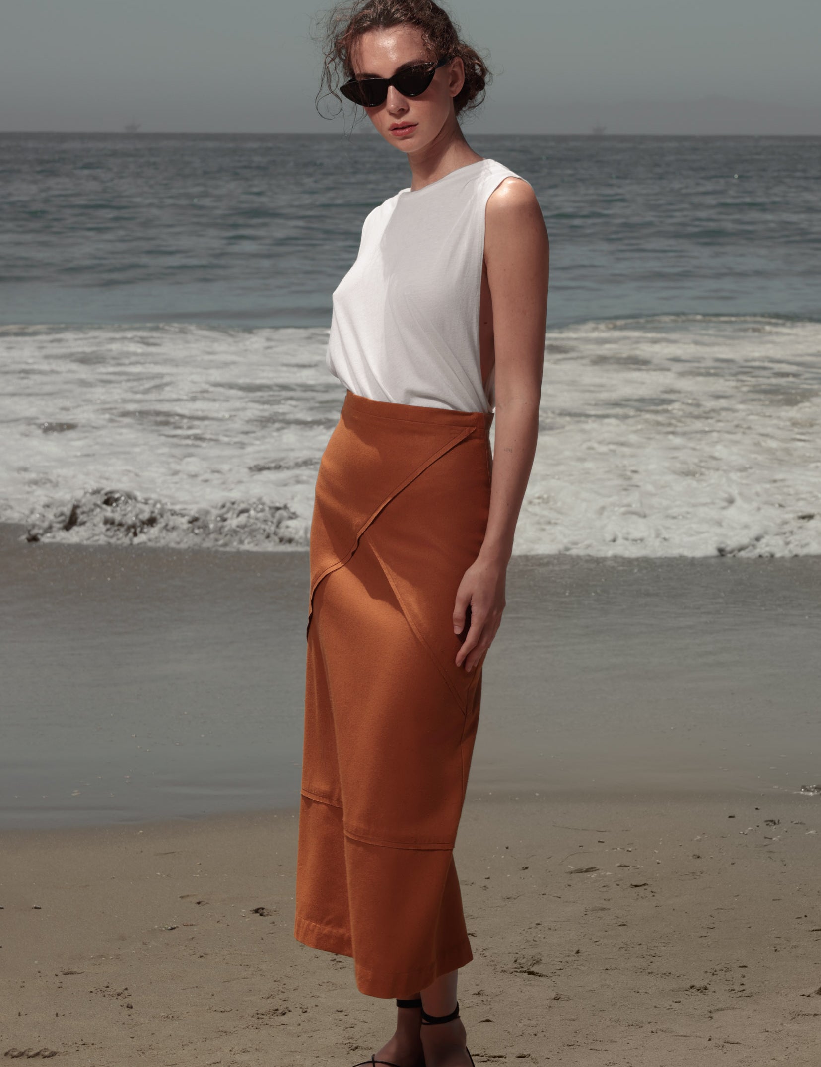 Geometry Skirt - Golden Brown Silk Noil - Heidi Merrick