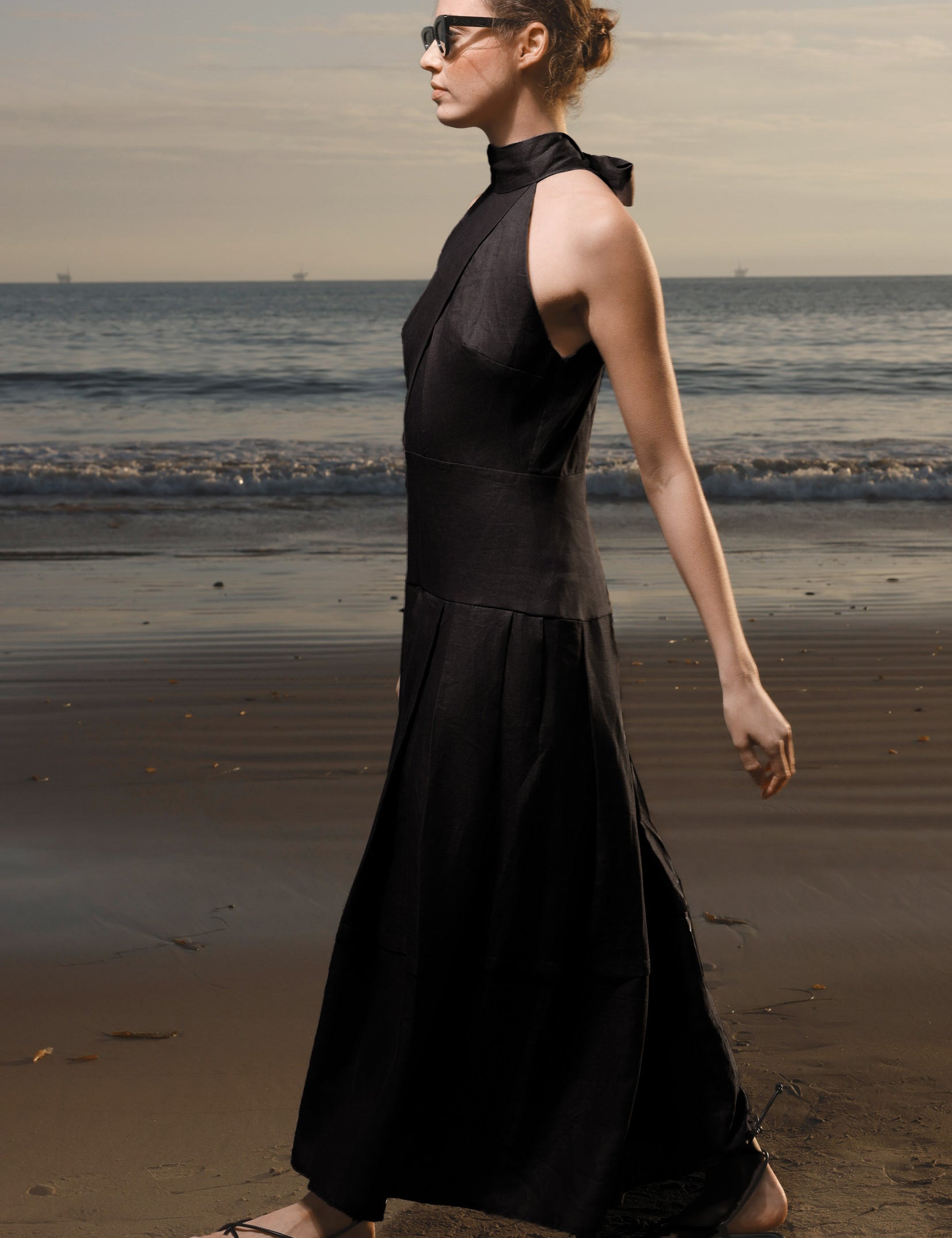 Nysa Dress - Black Linen - Heidi Merrick