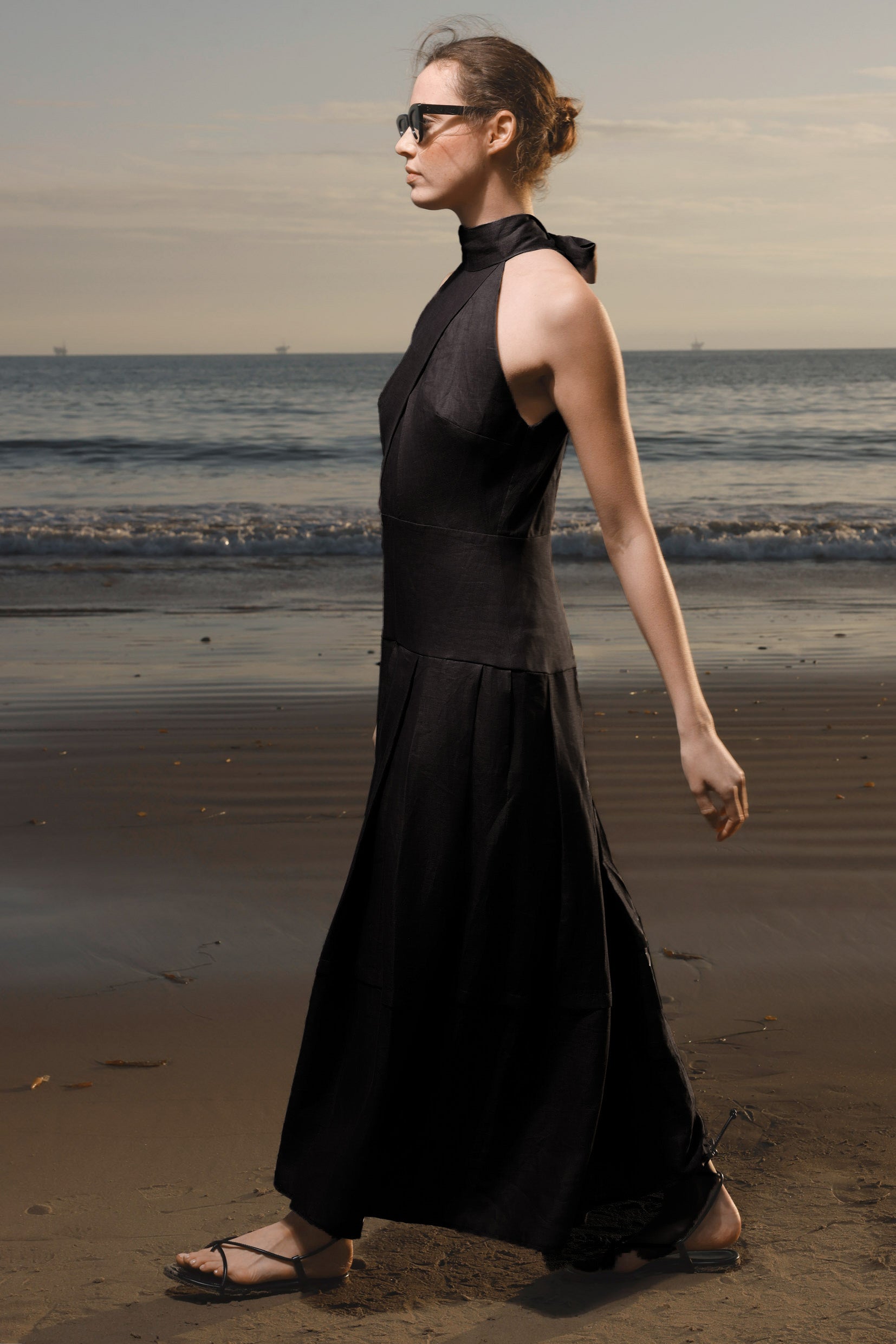 Nysa Dress - Black Linen - Heidi Merrick