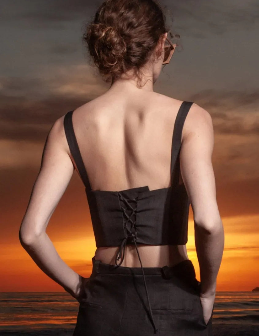 Charlie Top - Black Linen - Heidi Merrick