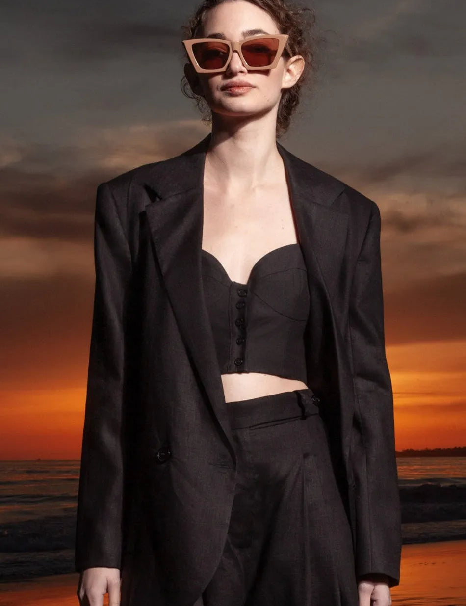 Wallace Blazer - Black Linen - Heidi Merrick