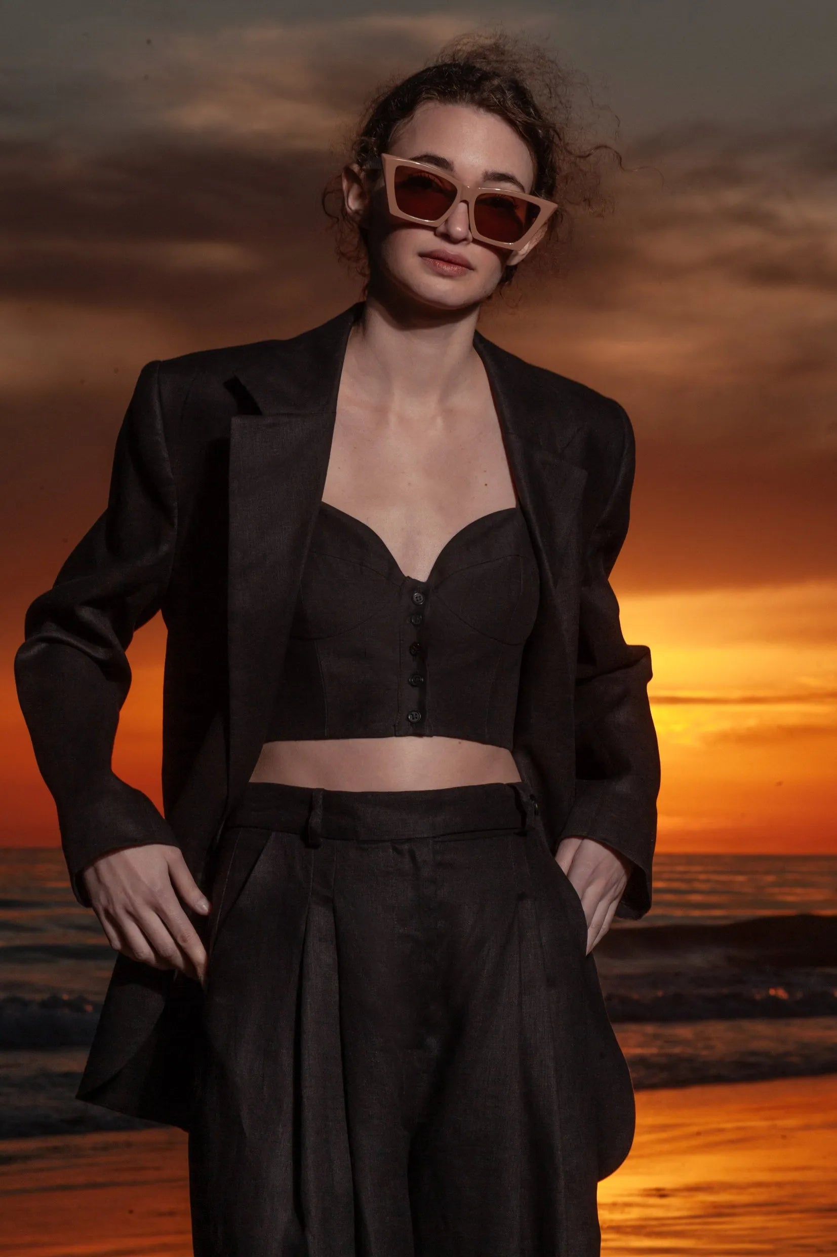 Wallace Blazer - Black Linen - Heidi Merrick