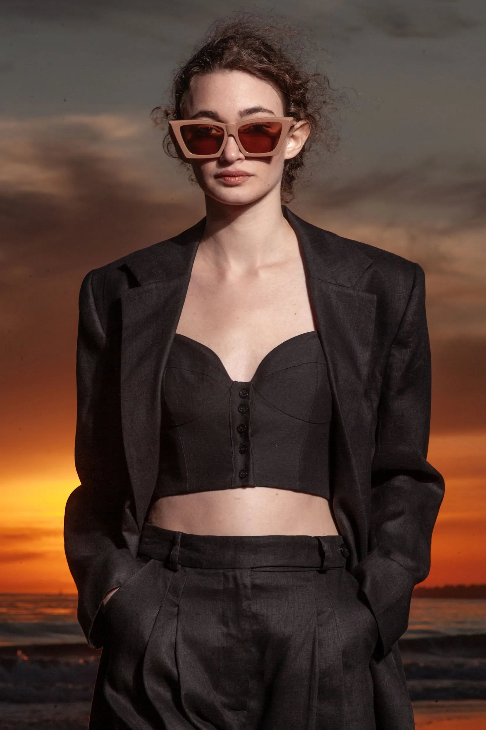 Wallace Blazer - Black Linen - Heidi Merrick