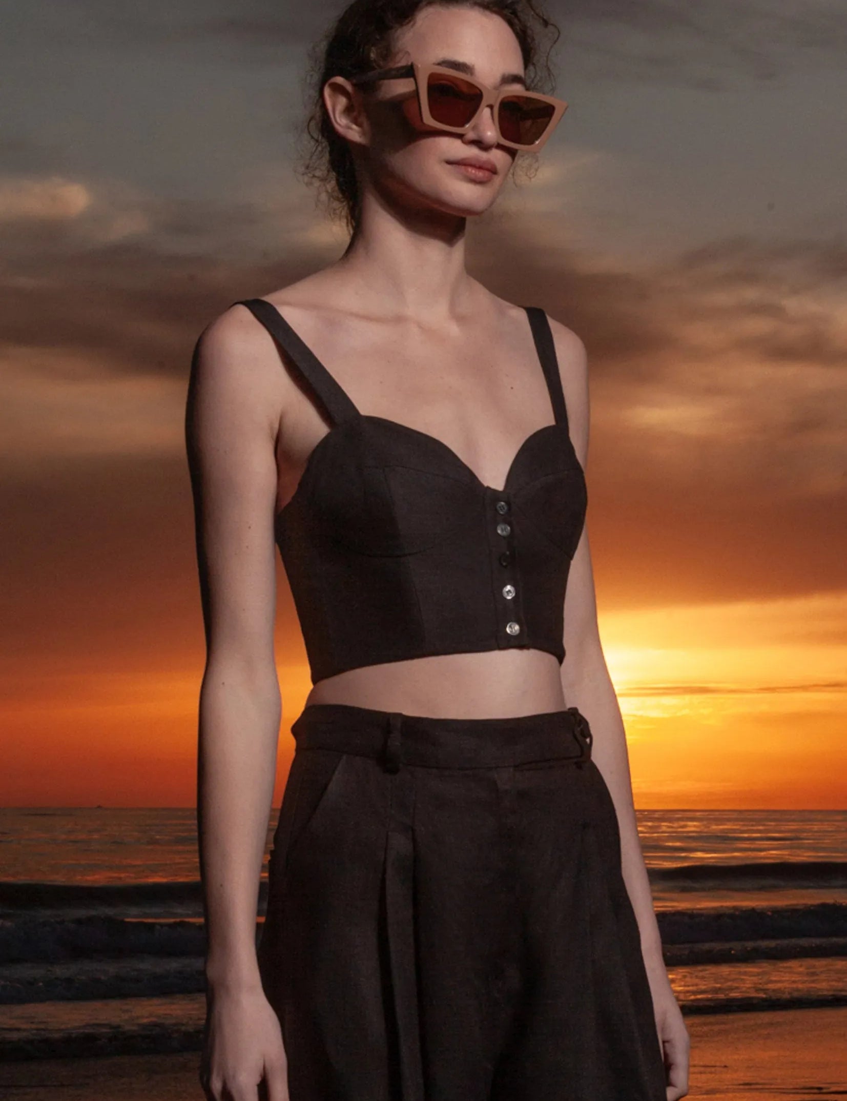Charlie Top - Black Linen - Heidi Merrick