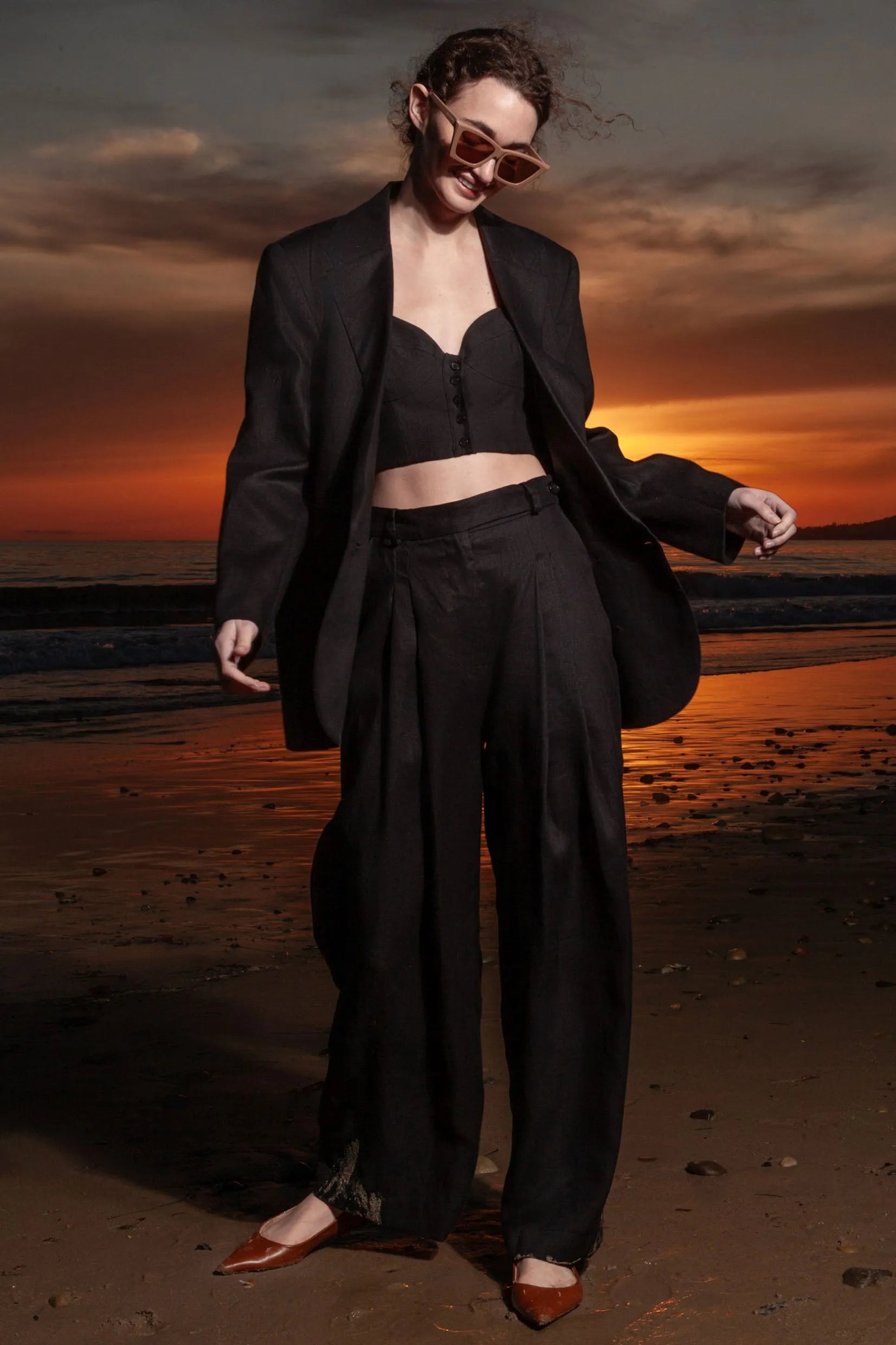 Wallace Blazer - Black Linen - Heidi Merrick