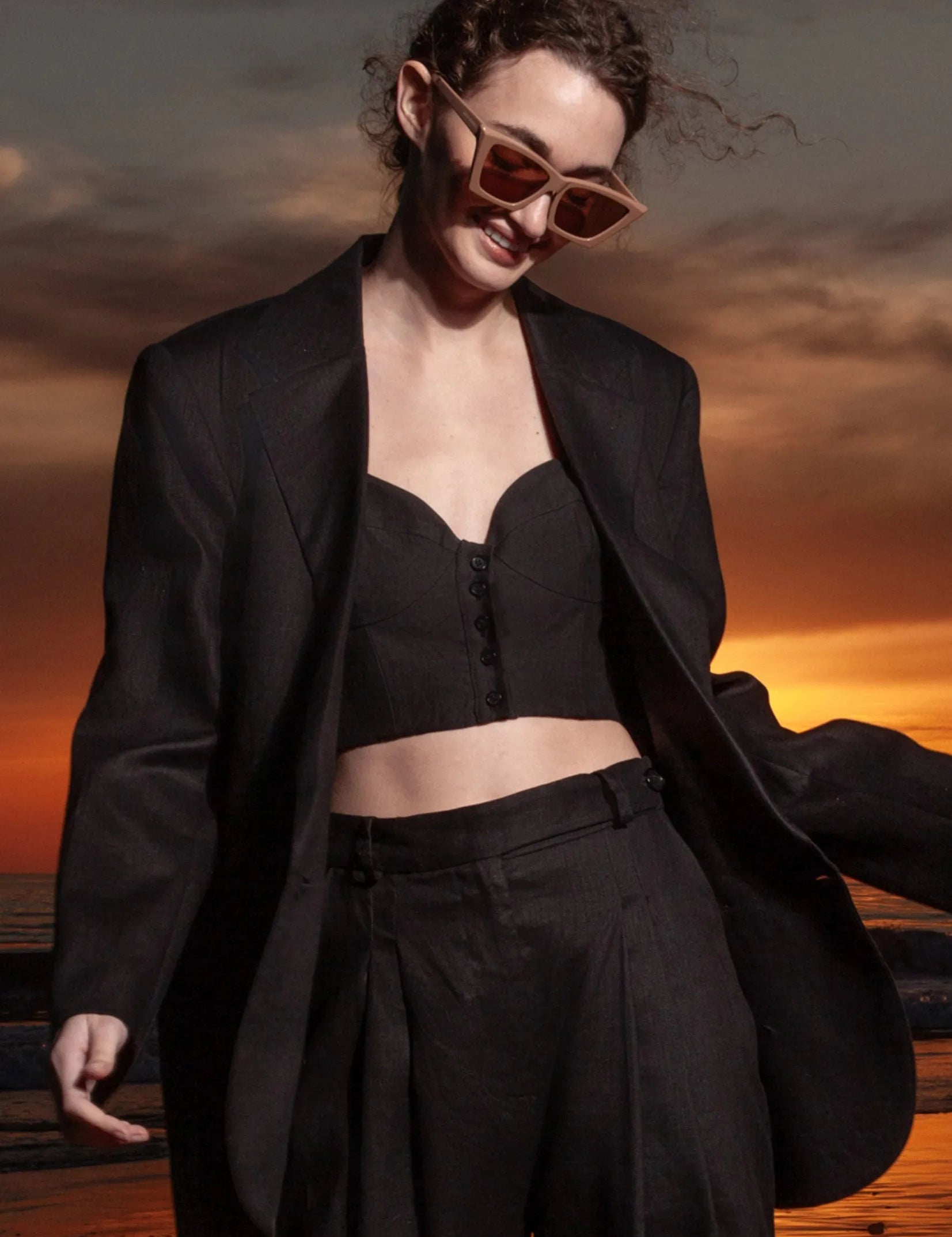 Charlie Top - Black Linen - Heidi Merrick