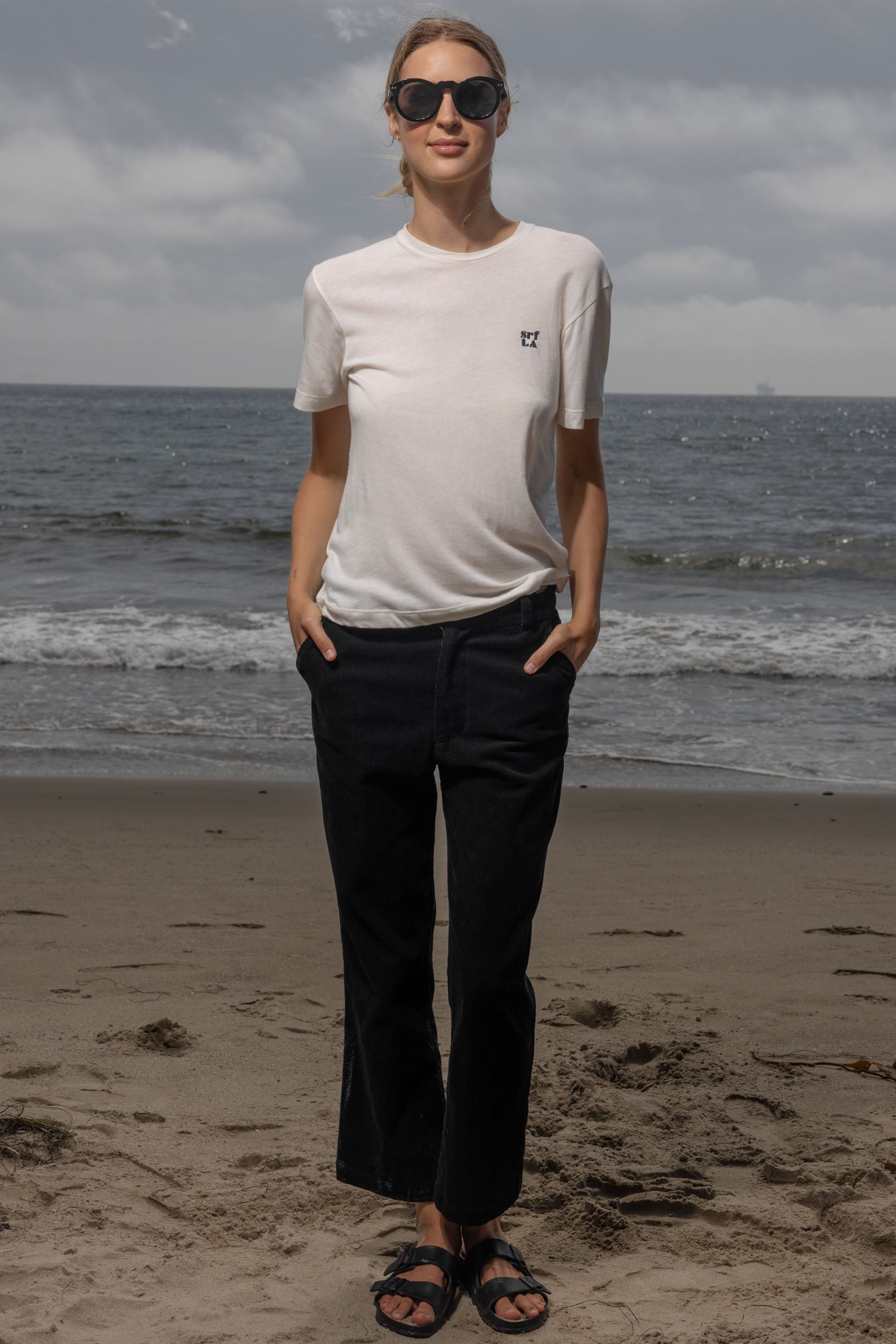 70's SRF LA Slim Tee - Navy Embroidered - Heidi Merrick