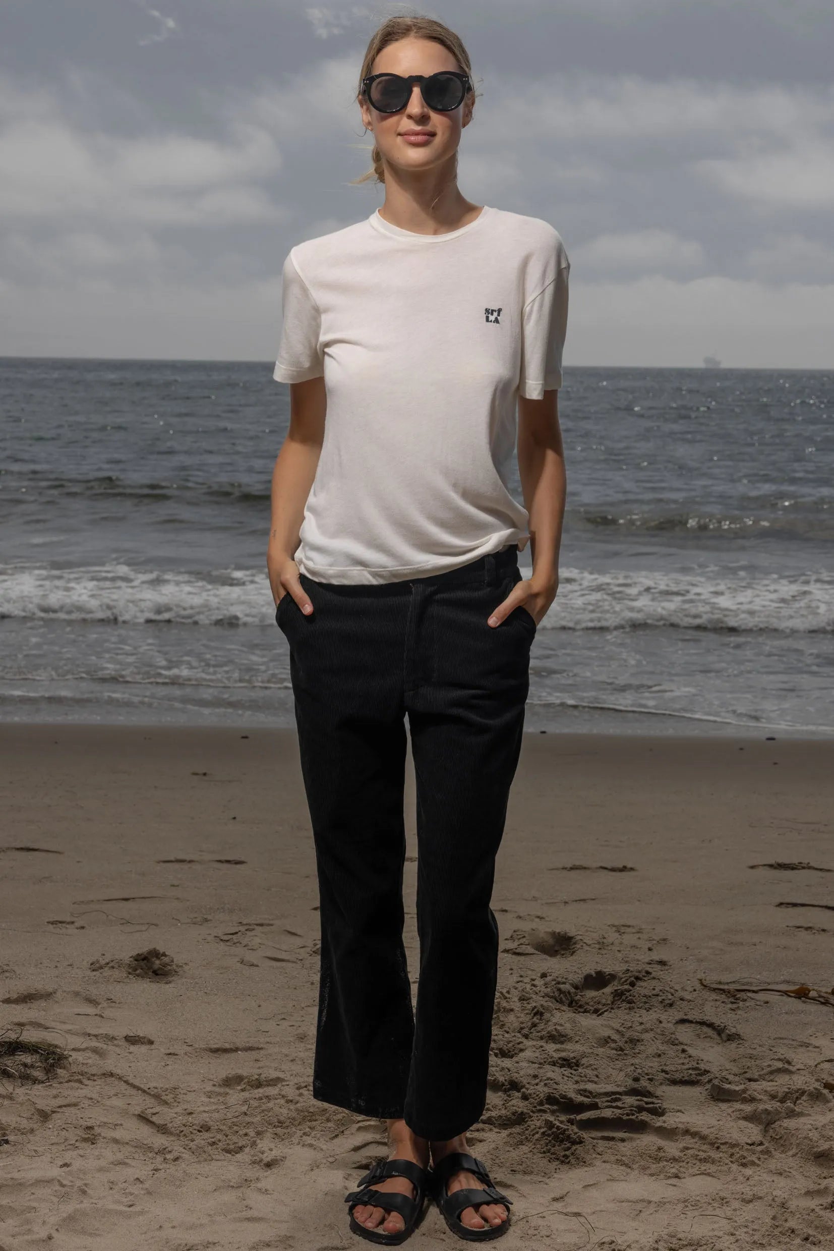 70's SRF LA Slim Tee - Navy Embroidered - Heidi Merrick