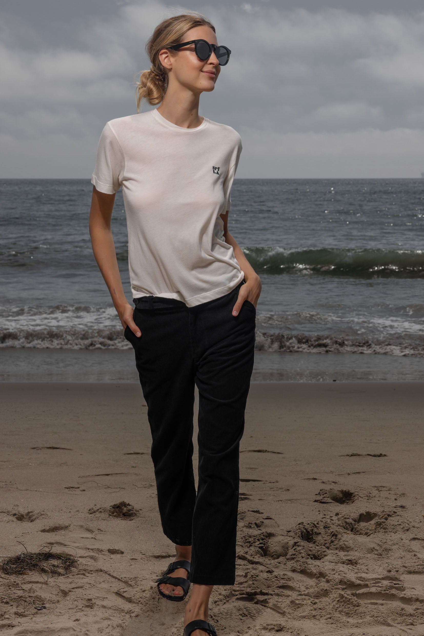 70's SRF LA Slim Tee - Navy Embroidered - Heidi Merrick