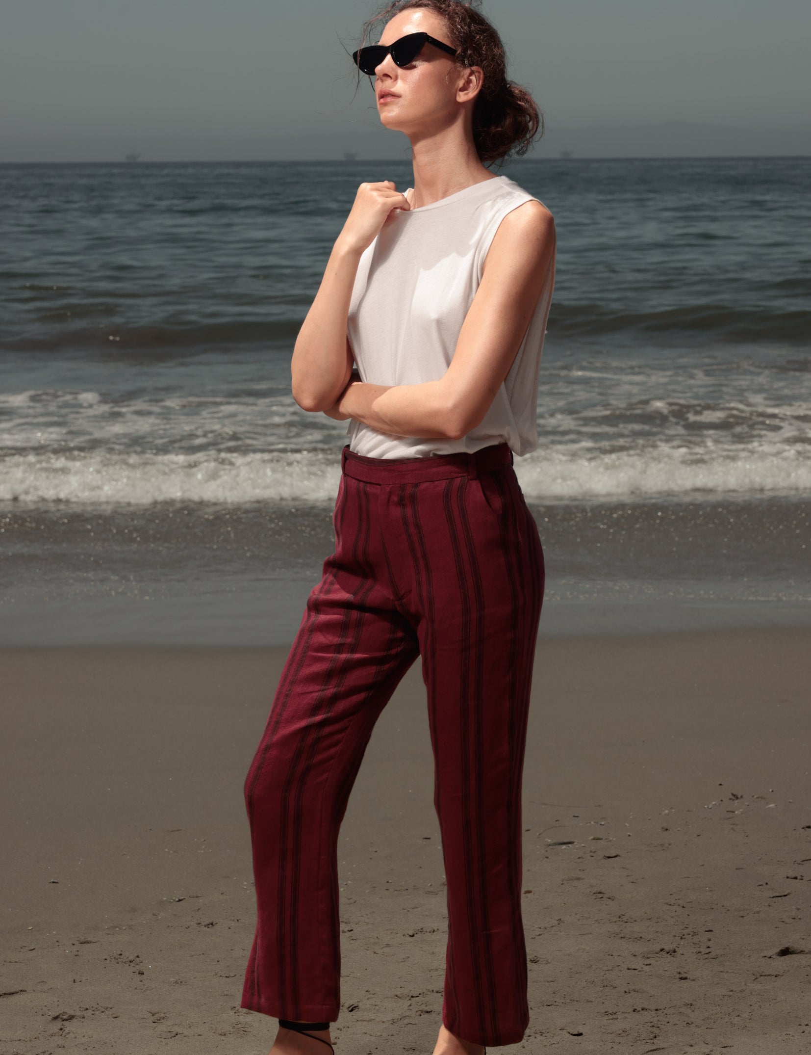 Serge Pant - Burgundy Moroccan Stripe - Heidi Merrick