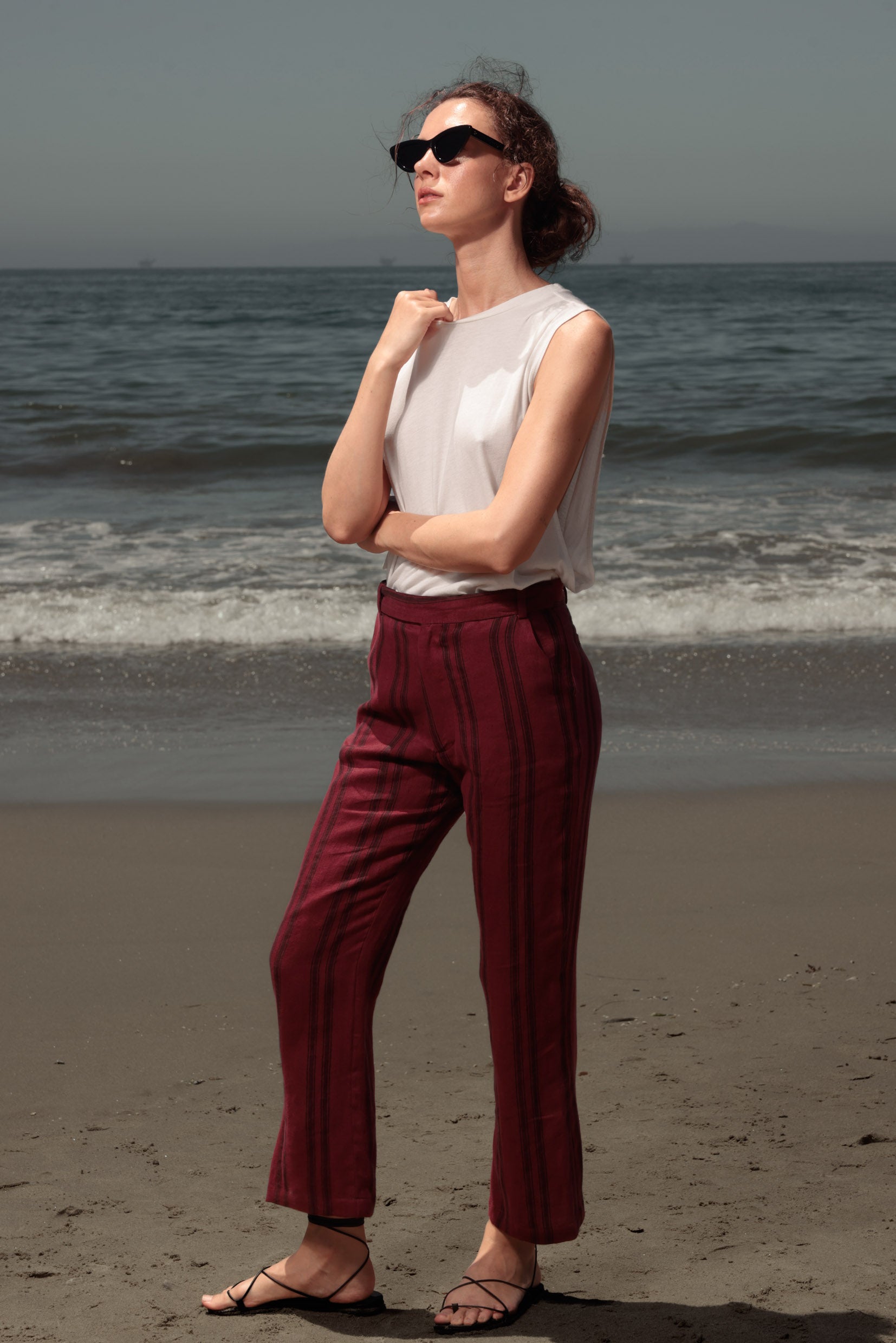 Serge Pant - Burgundy Moroccan Stripe - Heidi Merrick