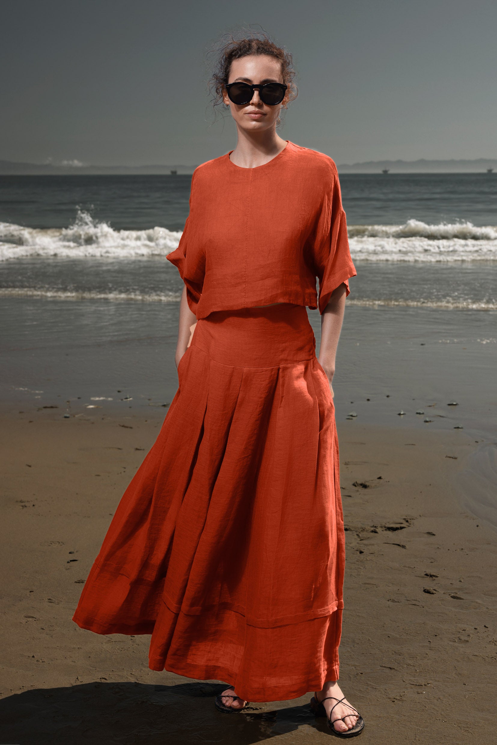 Mojave Top - Vermilion Tissue Linen - Heidi Merrick