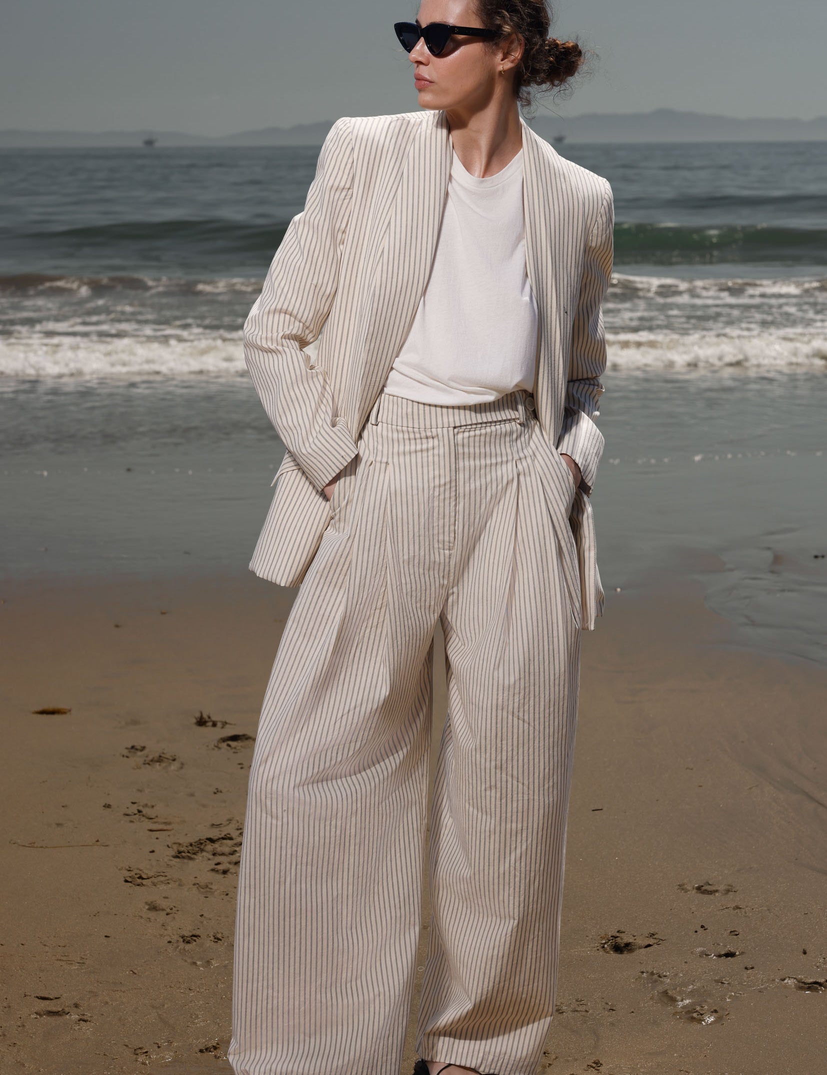 Zelda Blazer - Cream Ticking Stripe - Heidi Merrick