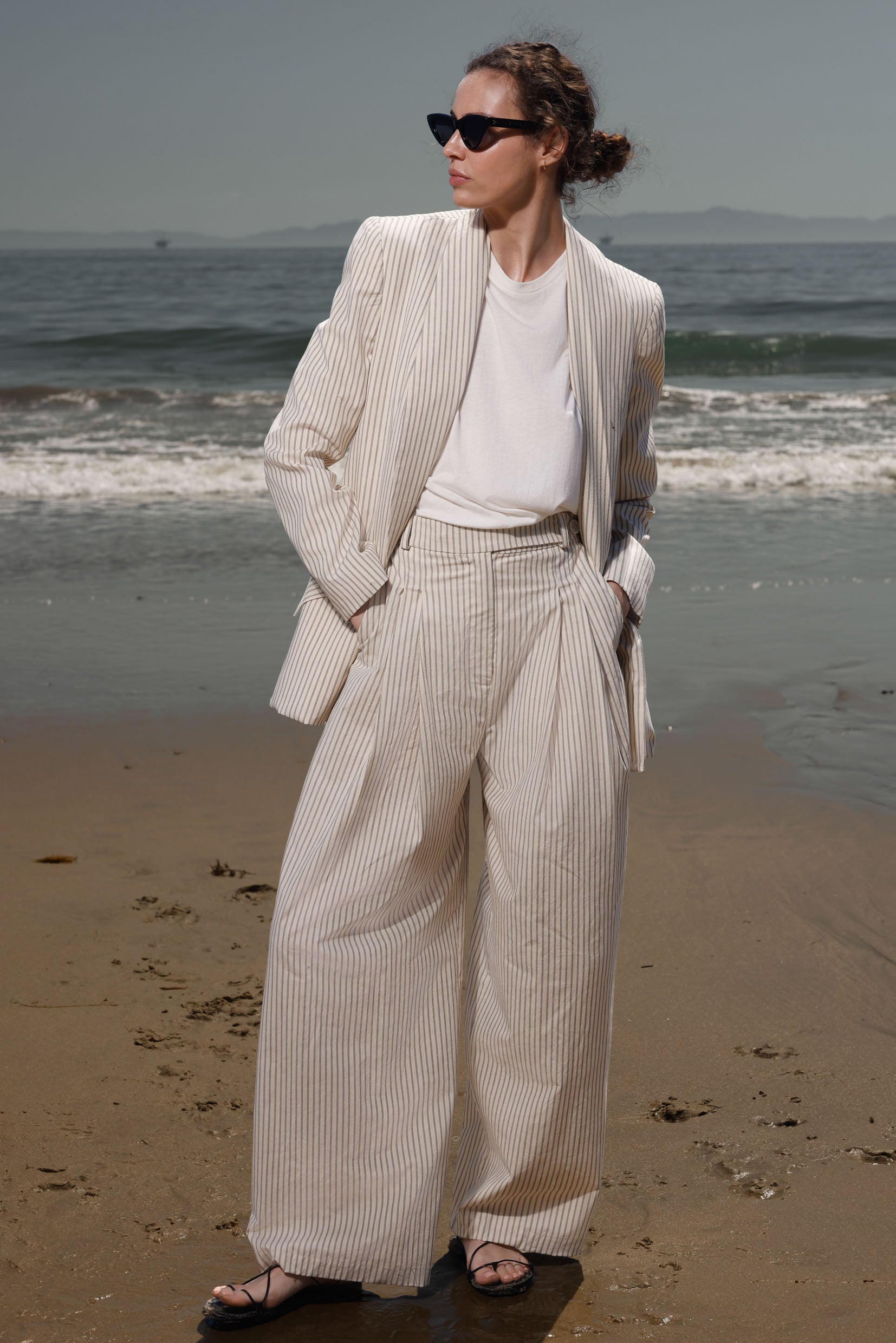 Zelda Blazer - Cream Ticking Stripe - Heidi Merrick
