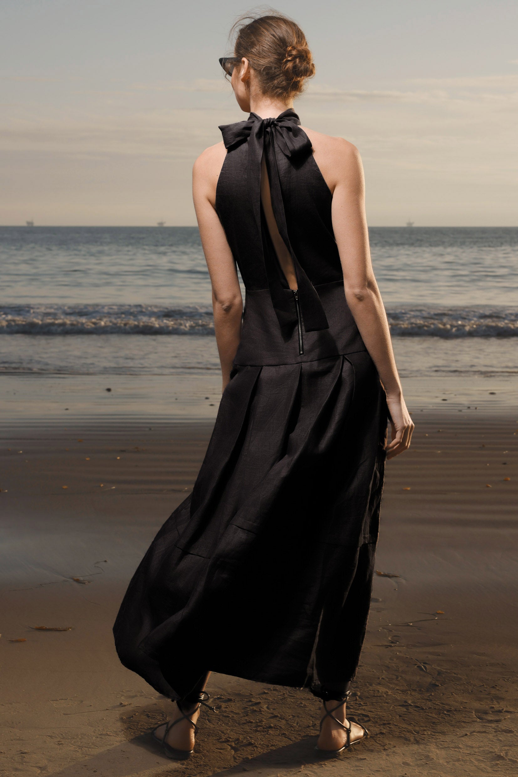 Nysa Dress - Black Linen - Heidi Merrick