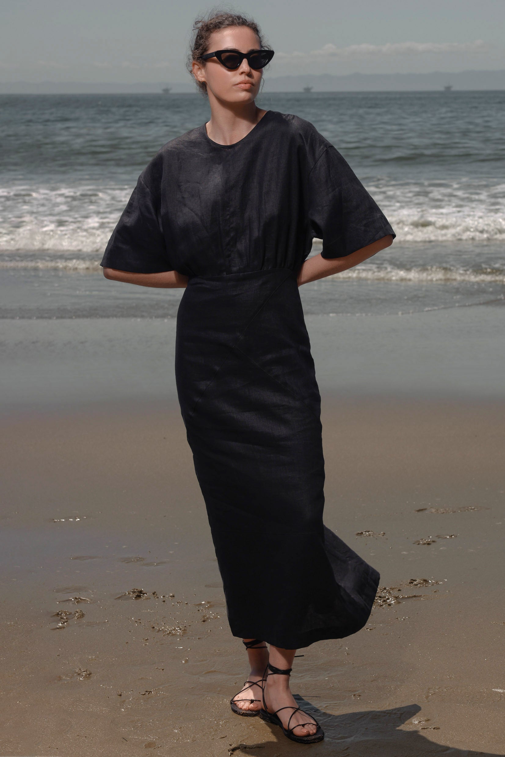 Fauna Dress - Black Linen - Heidi Merrick