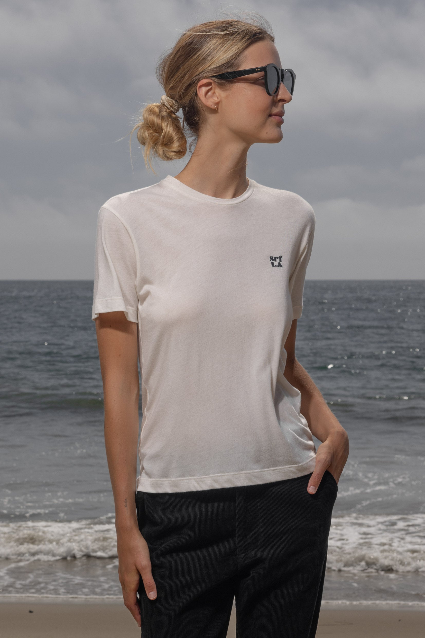 70's SRF LA Slim Tee - Navy Embroidered - Heidi Merrick