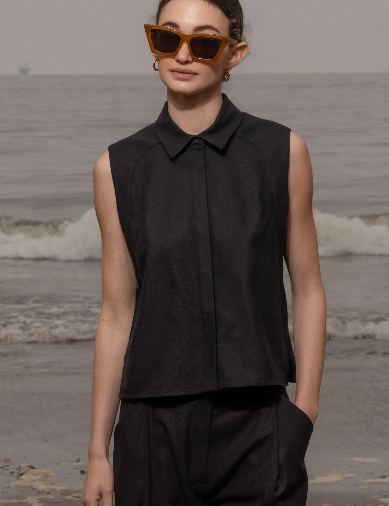 Rosie Top - Noir Silk Noil - Heidi Merrick
