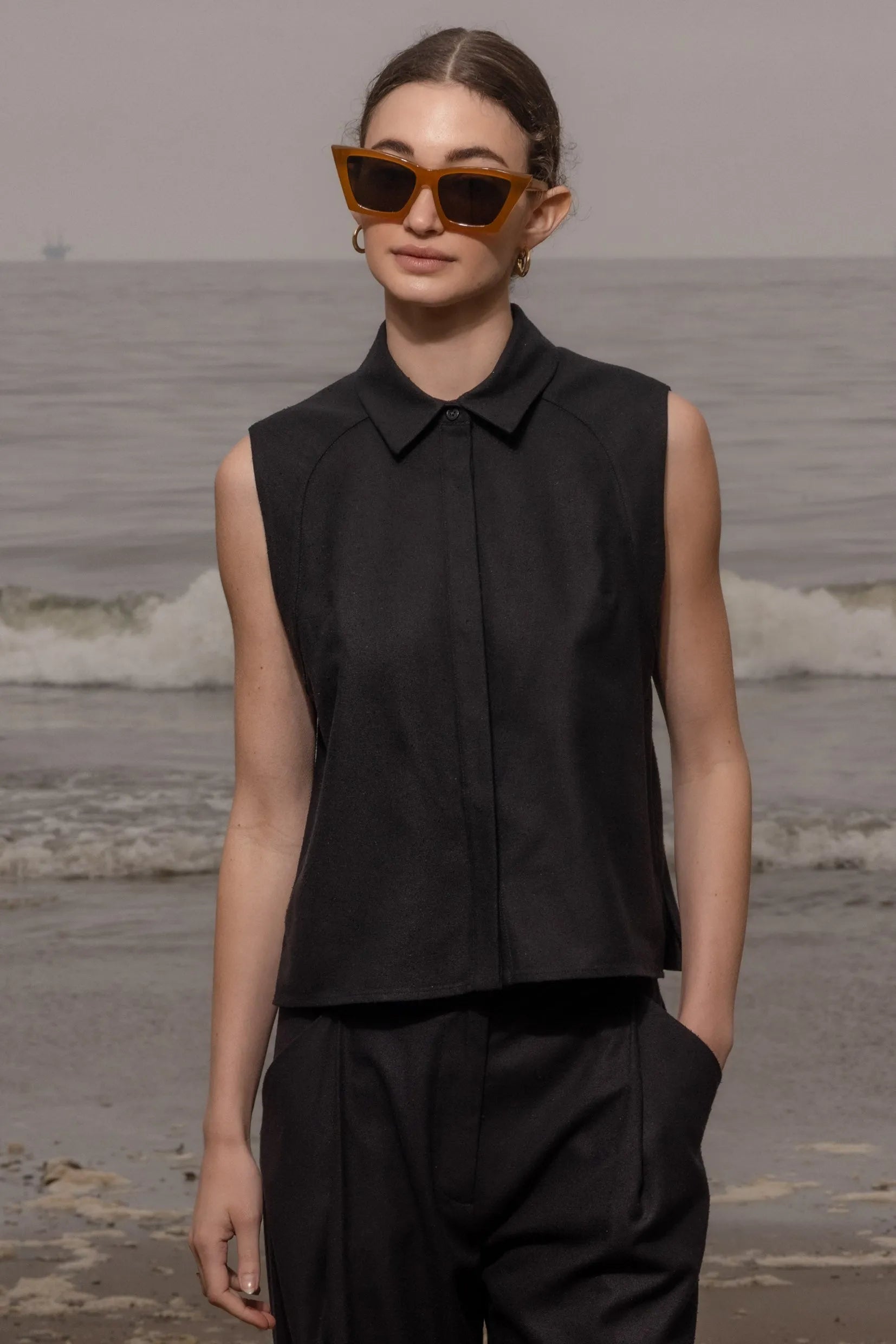 Rosie Top - Noir Silk Noil - Heidi Merrick