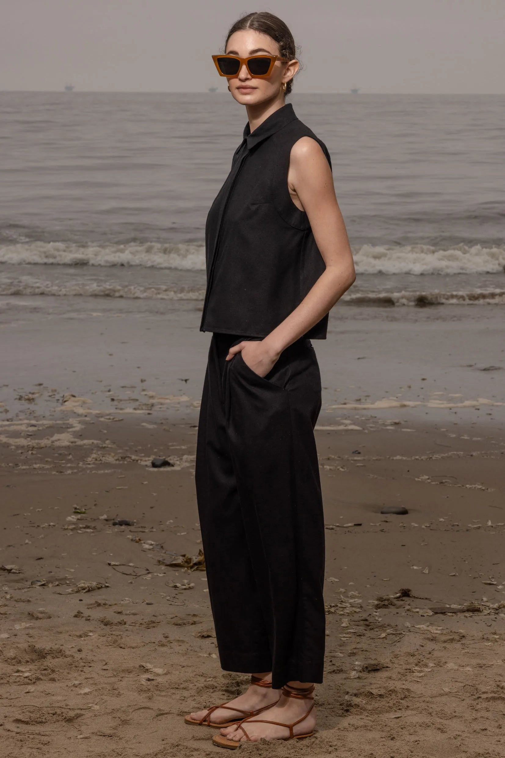 Rosie Top - Noir Silk Noil - Heidi Merrick