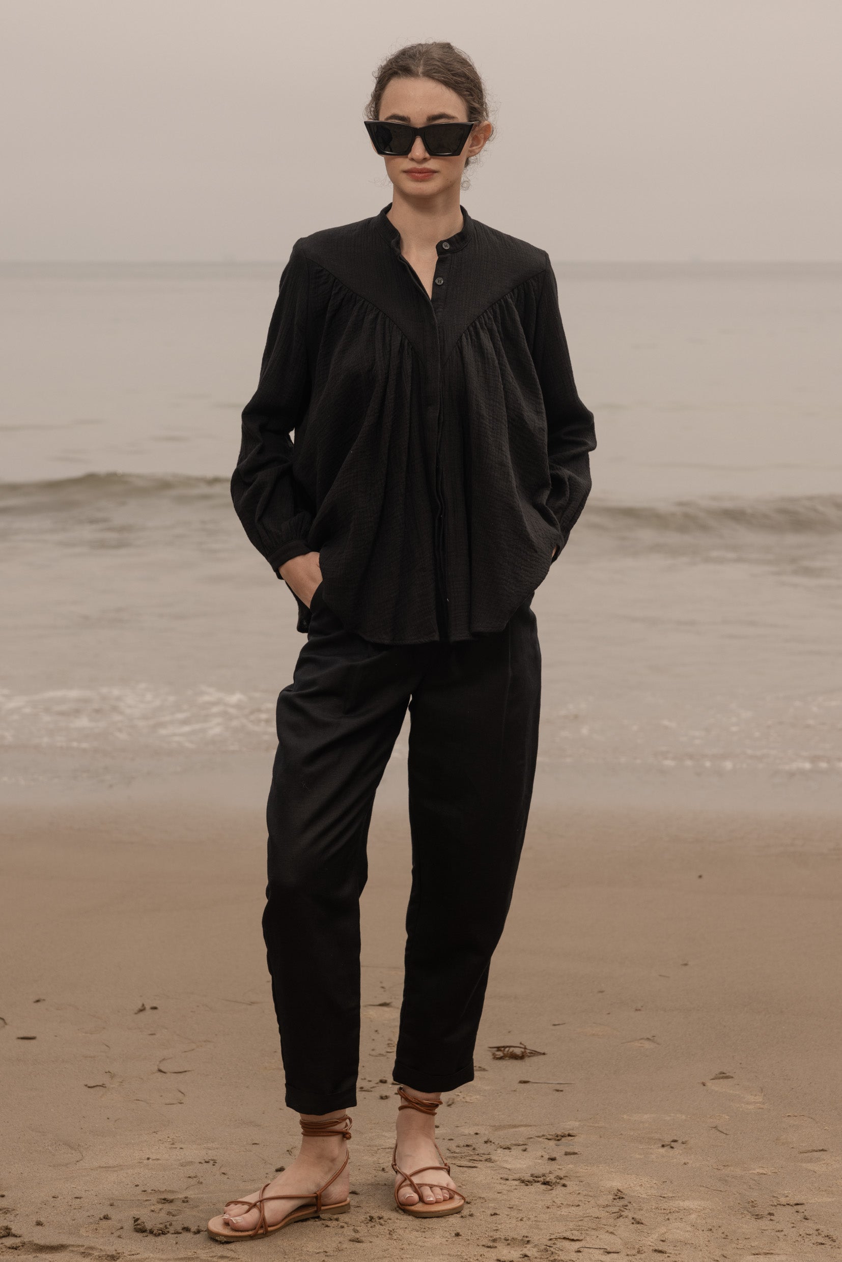 Isabelle Top - Black Gauze - Heidi Merrick