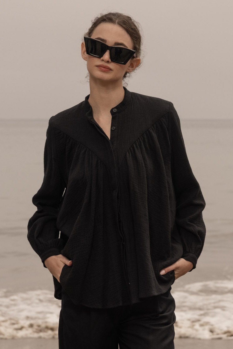 Isabelle Top - Black Gauze - Heidi Merrick