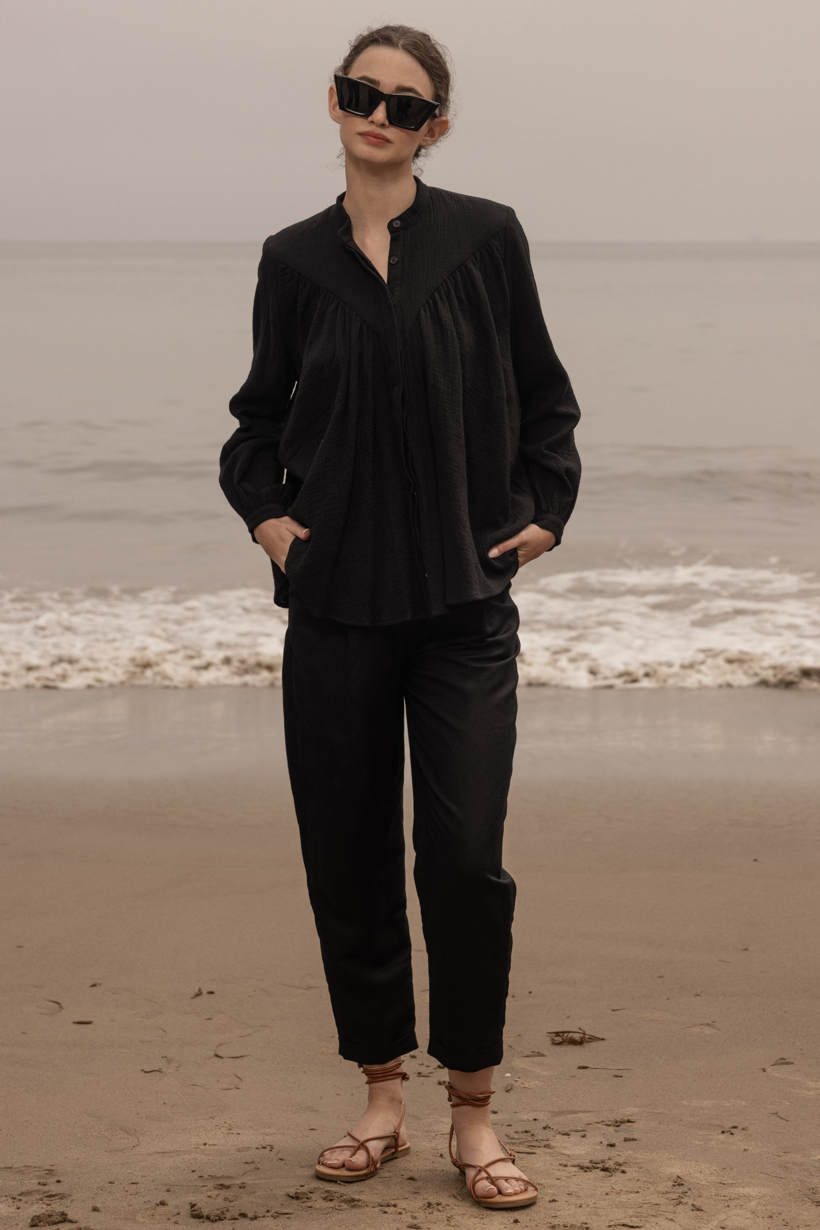 Boyfriend Pant - Black Linen - Heidi Merrick