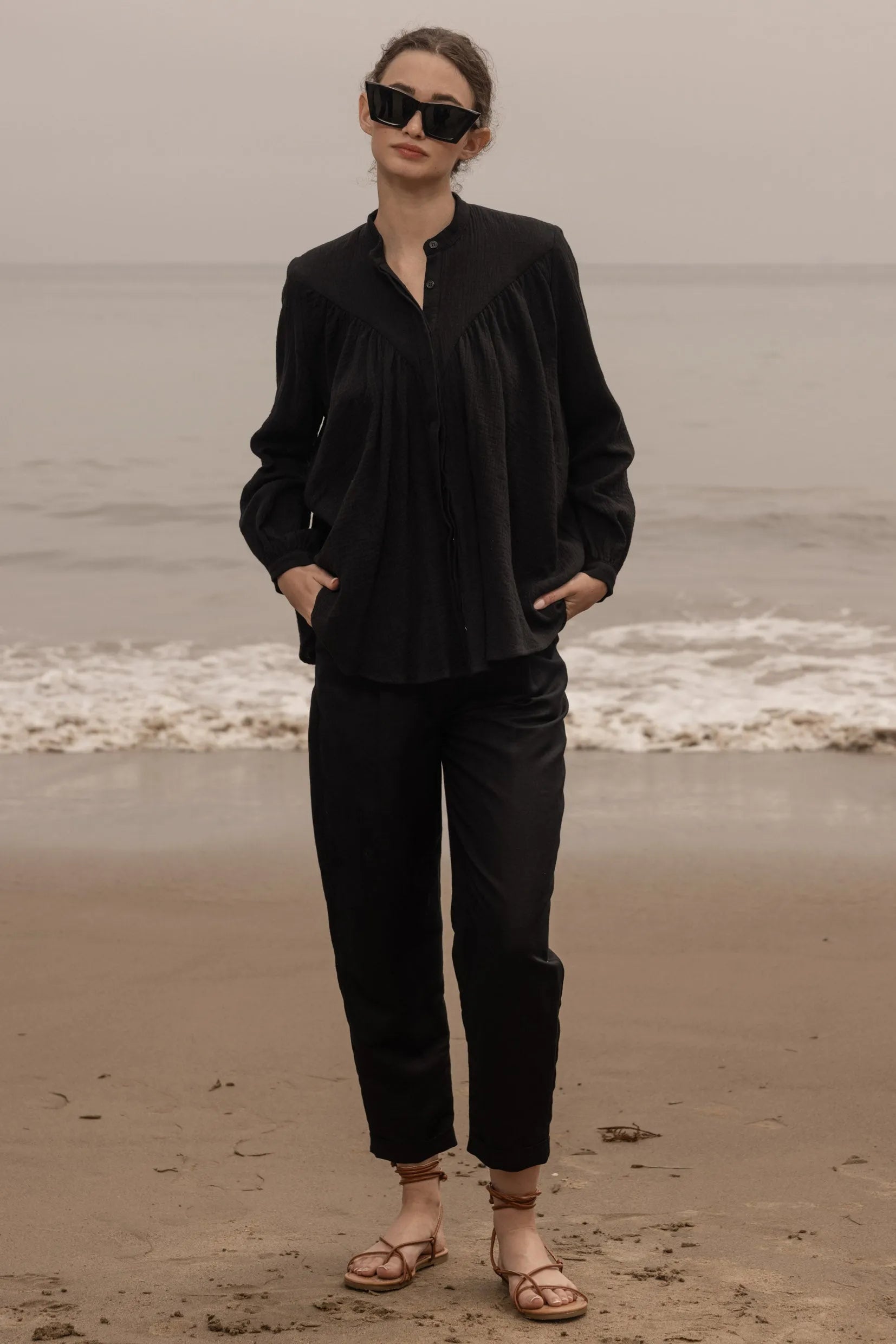 Boyfriend Pant - Black Linen - Heidi Merrick