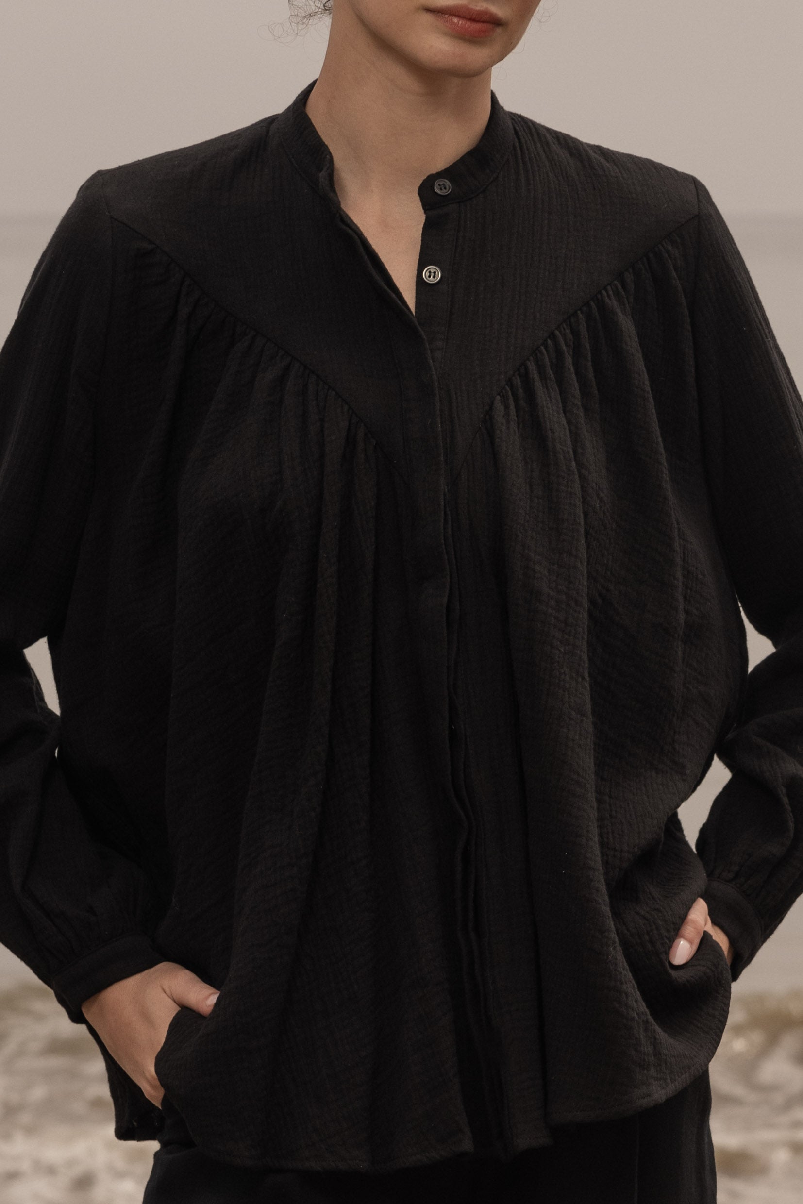 Isabelle Top - Black Gauze - Heidi Merrick