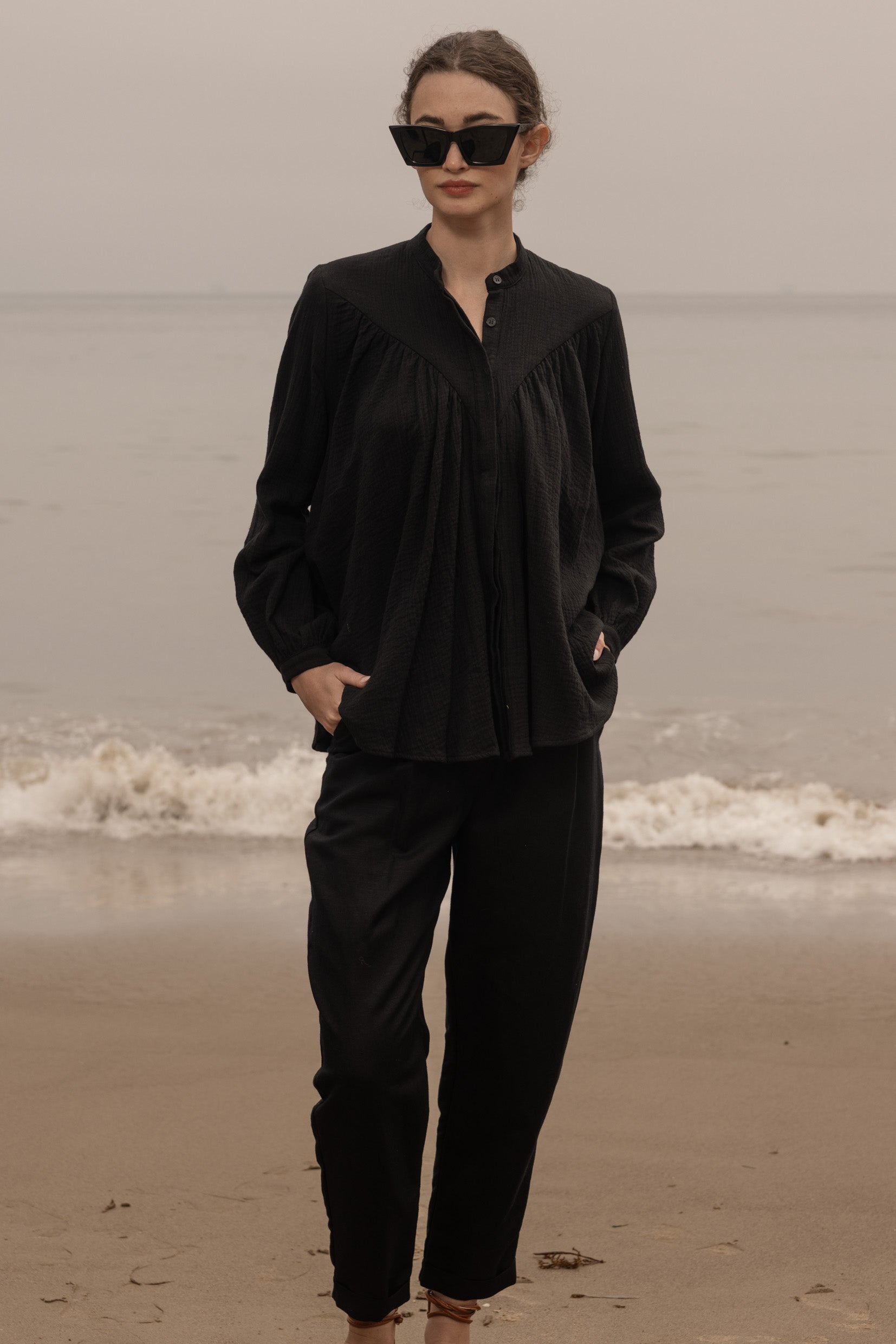 Boyfriend Pant - Black Linen - Heidi Merrick