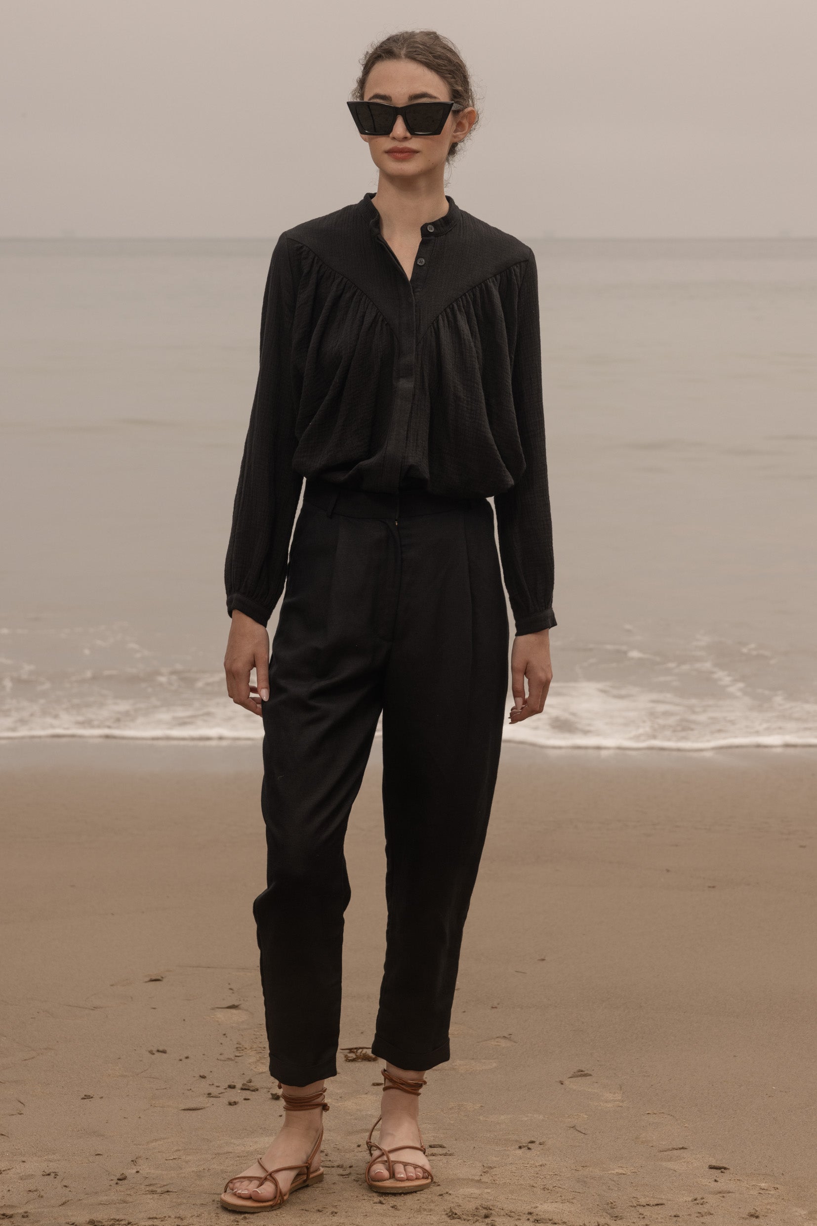 Boyfriend Pant - Black Linen - Heidi Merrick