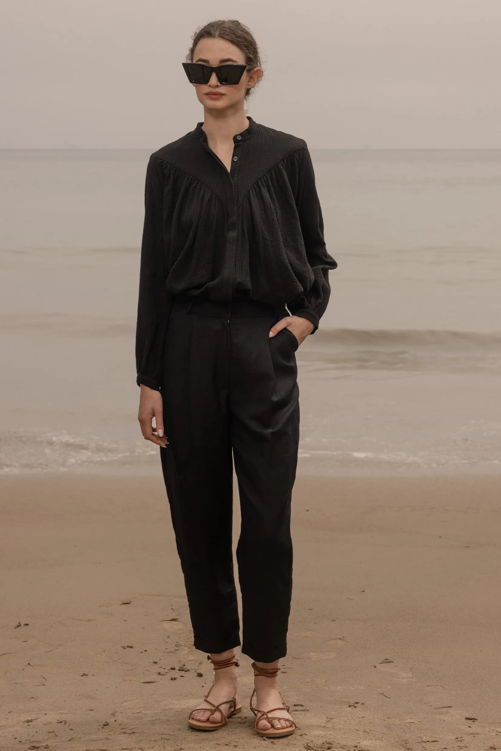Boyfriend Pant - Black Linen - Heidi Merrick