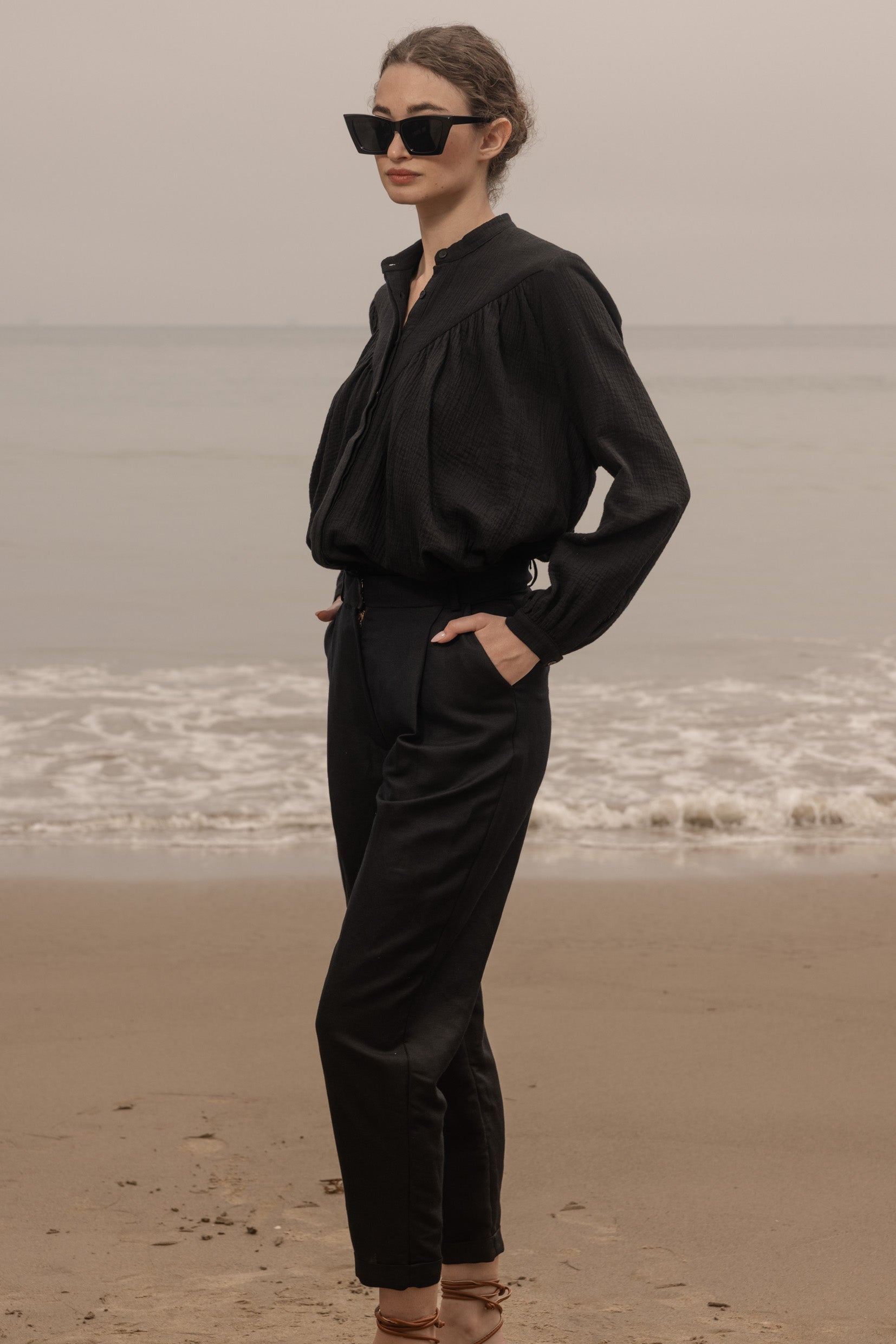 Isabelle Top - Black Gauze - Heidi Merrick