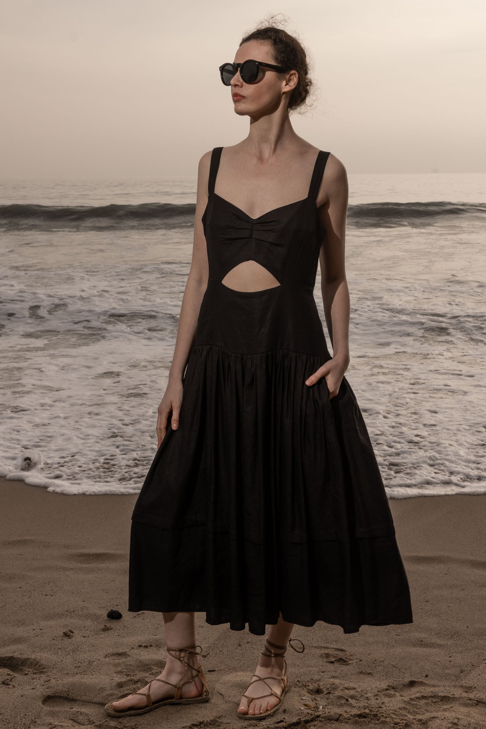 Calvi Dress - Black Linen