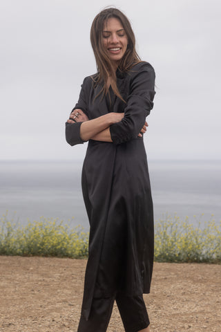 BLAZER DRESS - BLACK SATIN - Heidi Merrick