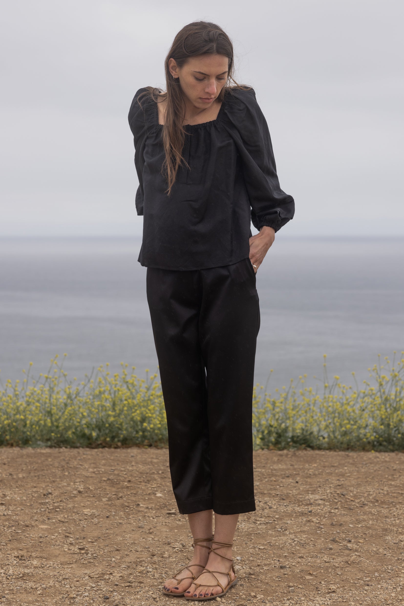 STRAIGHT PANT - BLACK SATIN | Heidi Merrick