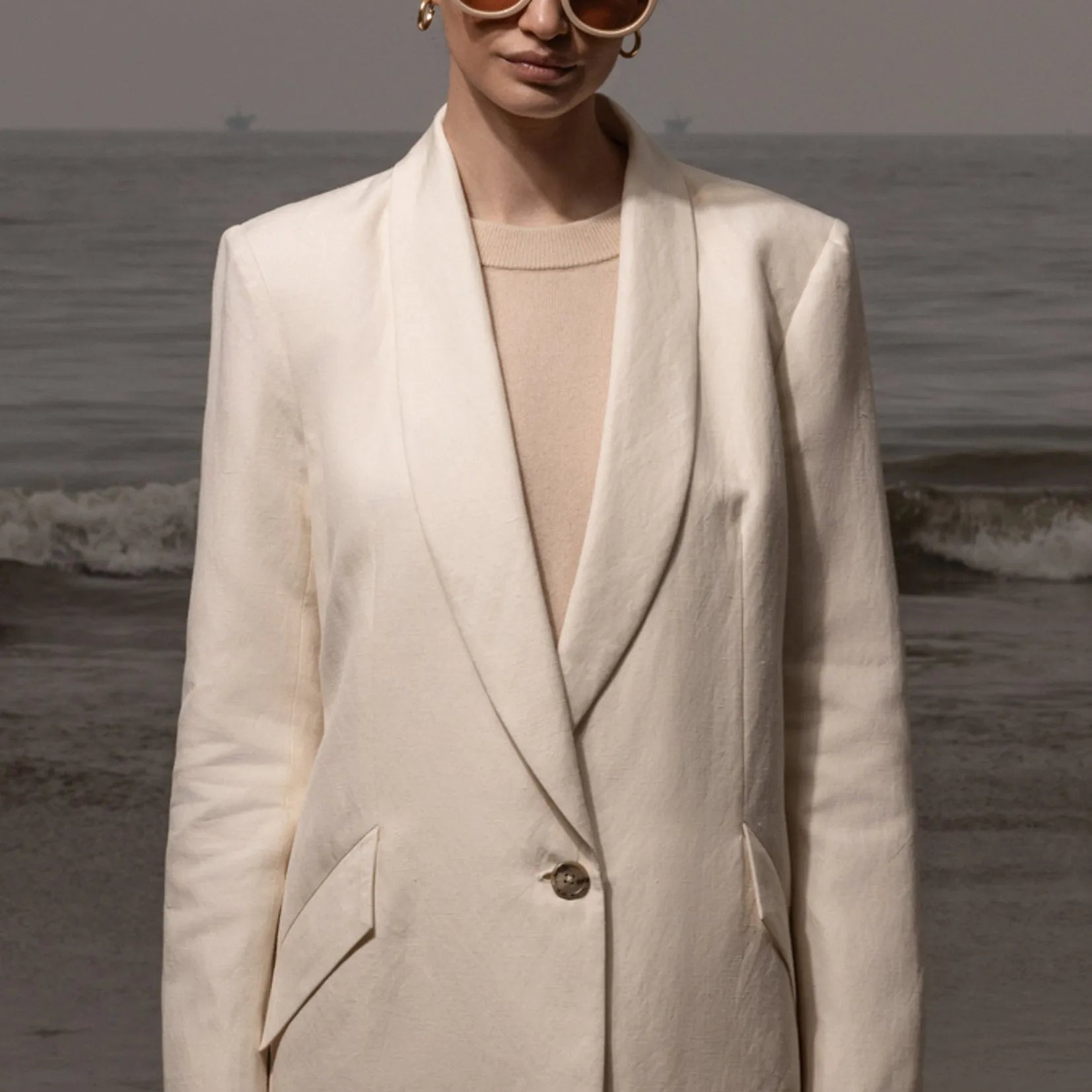 Zelda Blazer - Ivory Silk & Hemp - Heidi Merrick