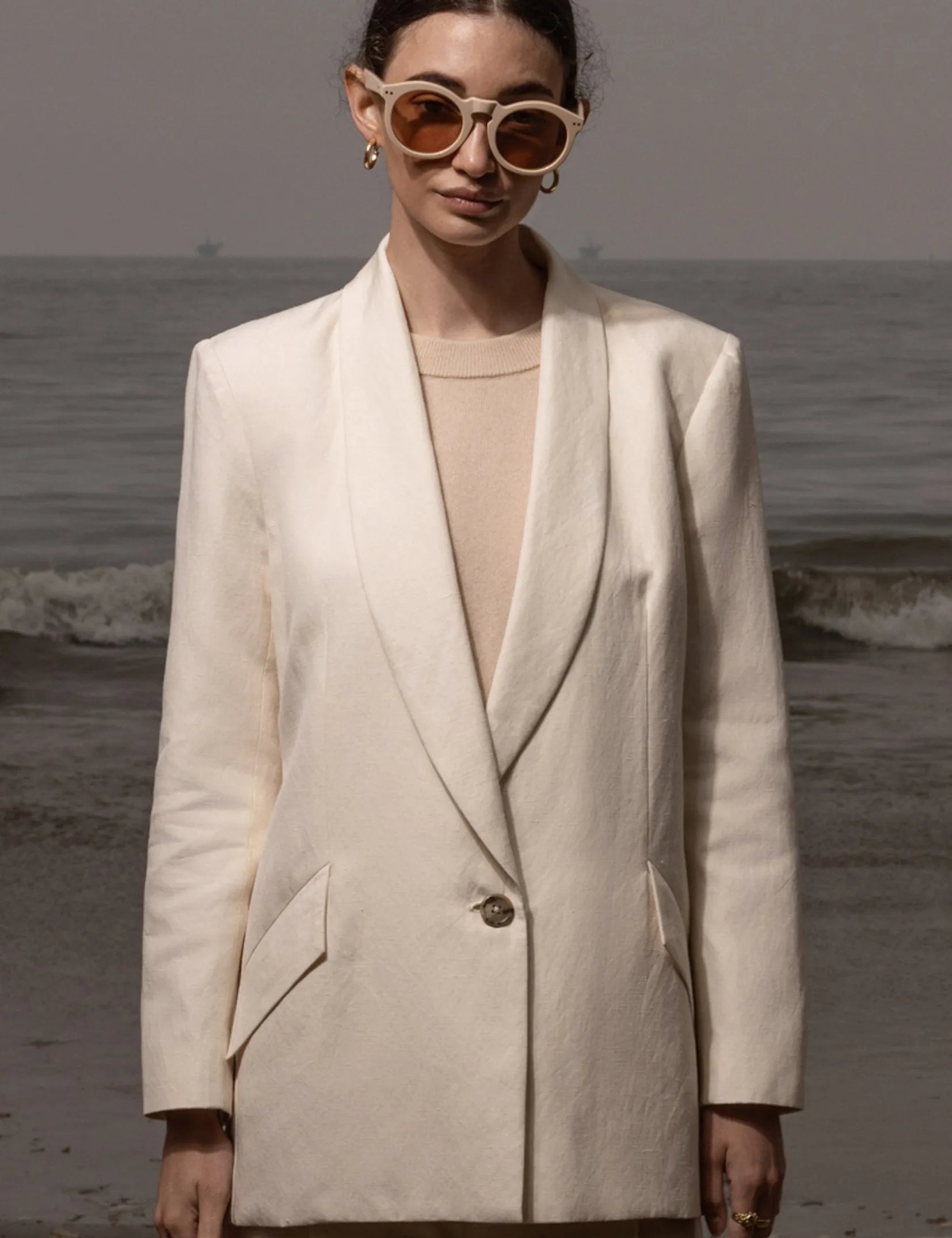 Zelda Blazer - Ivory Silk & Hemp - Heidi Merrick