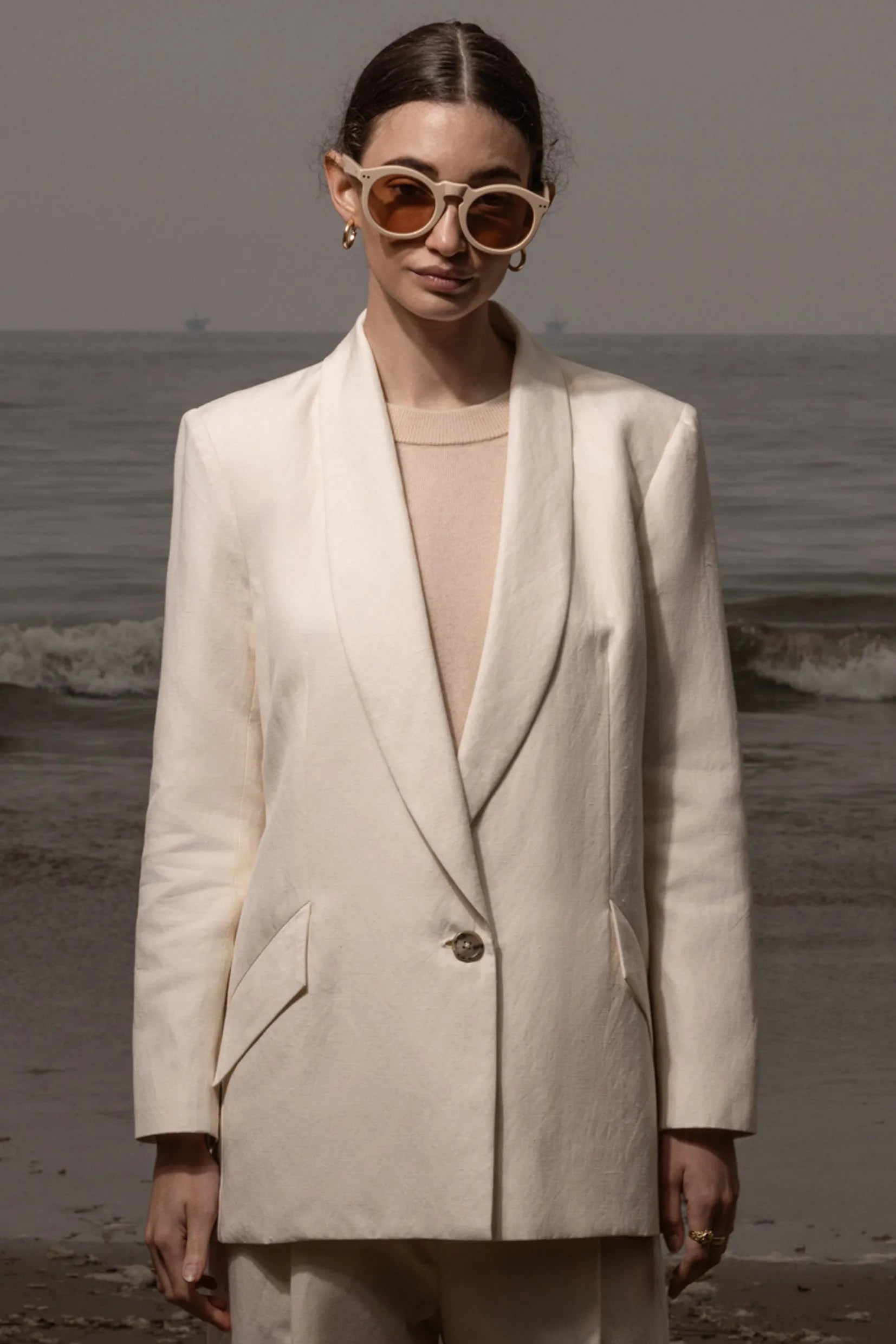 Zelda Blazer - Ivory Silk & Hemp - Heidi Merrick