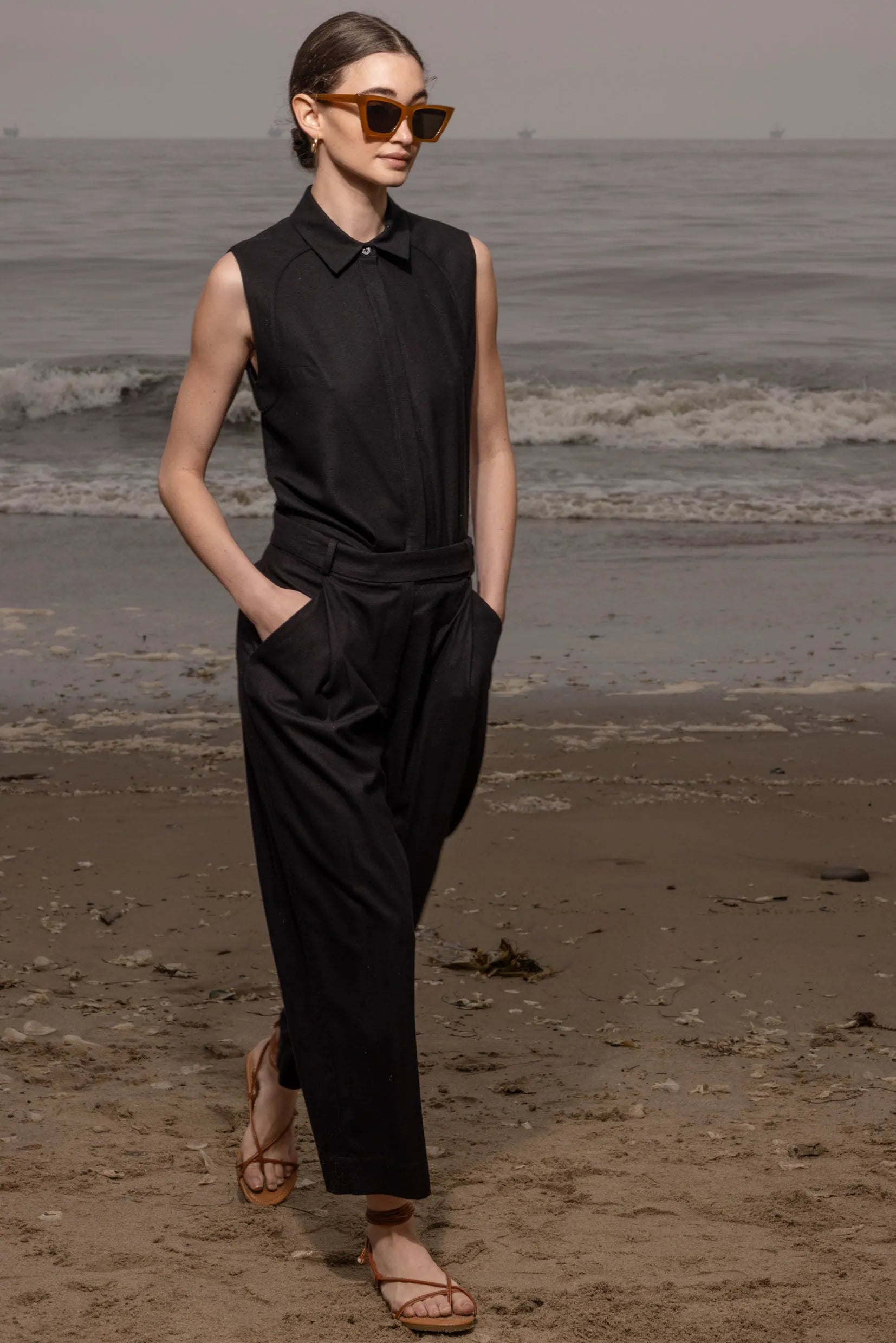 Baptise Pant - Noir Silk Noil - Heidi Merrick