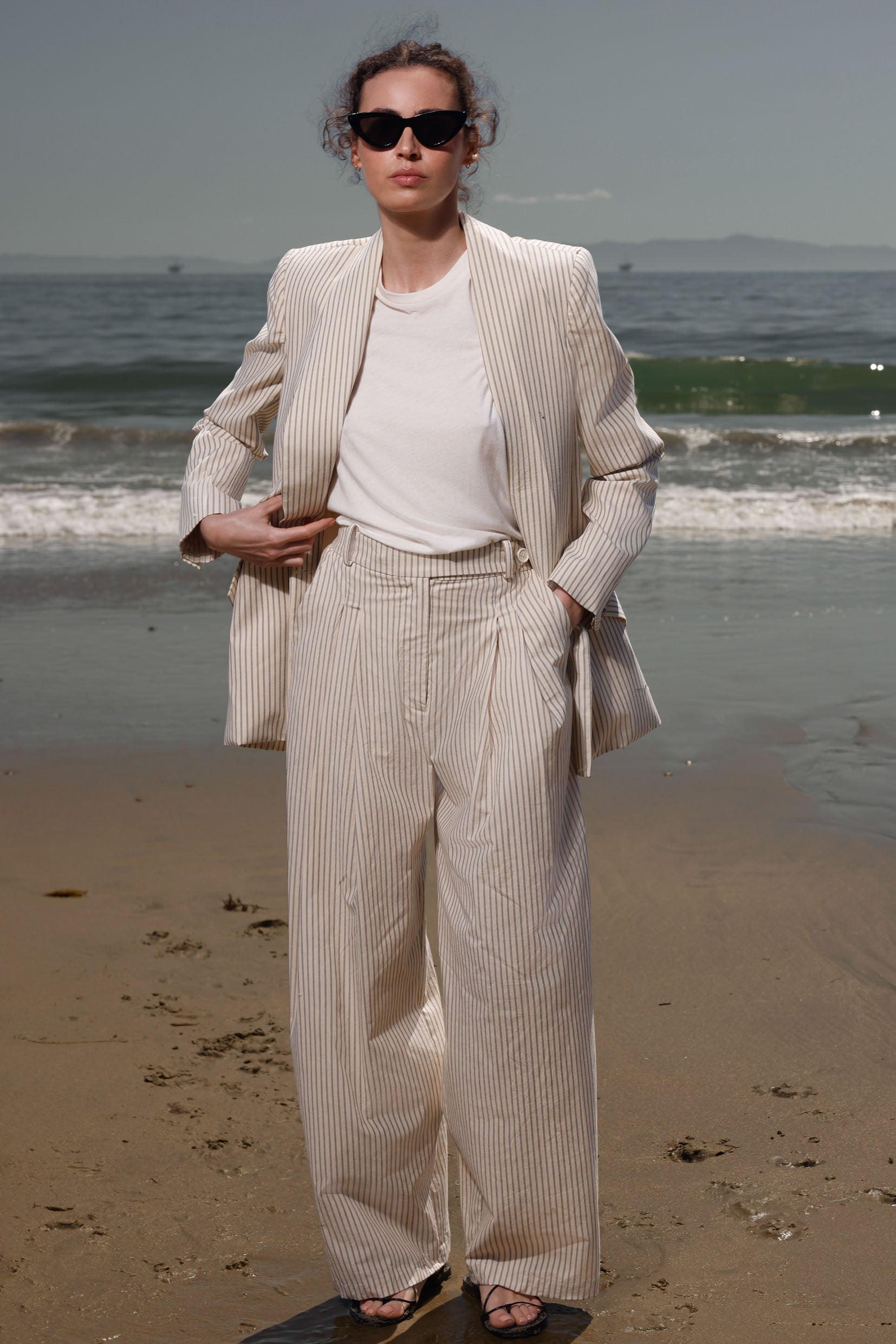 Zelda Blazer - Cream Ticking Stripe - Heidi Merrick