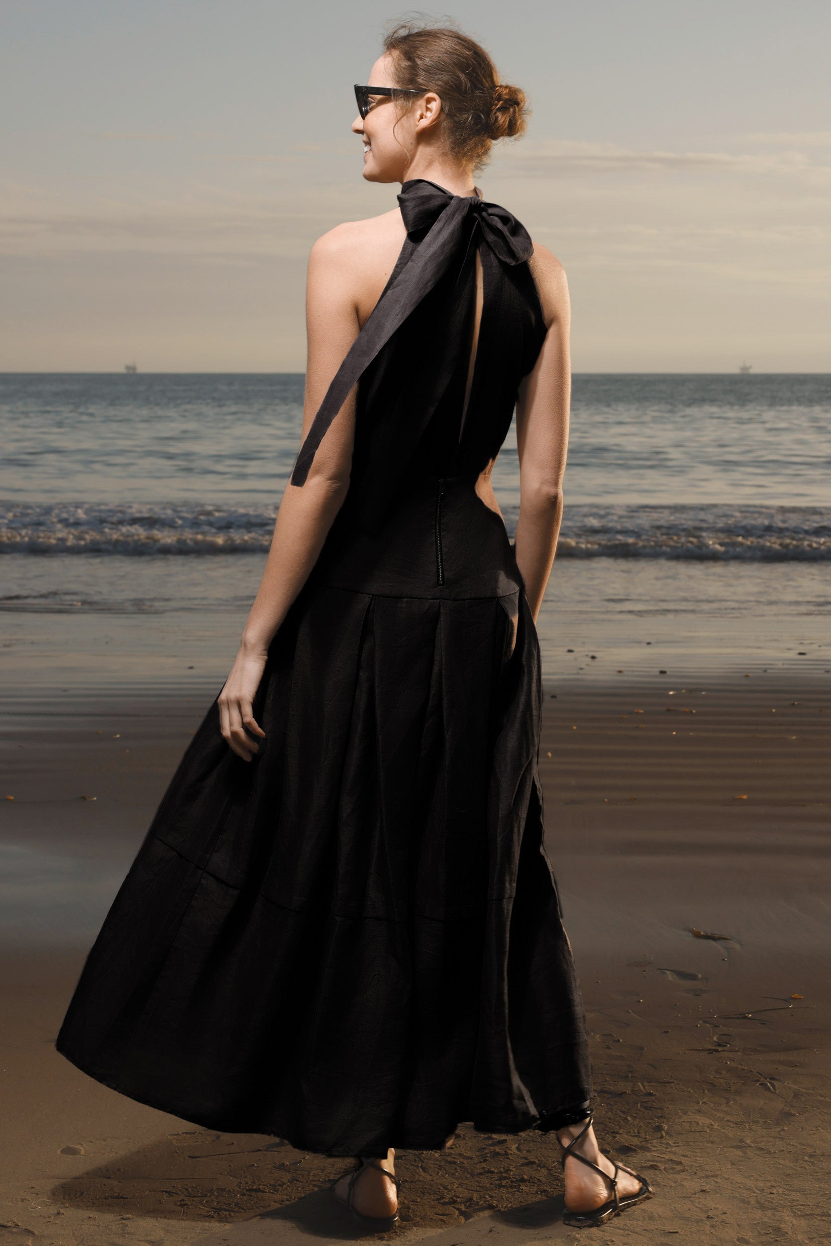 Nysa Dress - Black Linen - Heidi Merrick