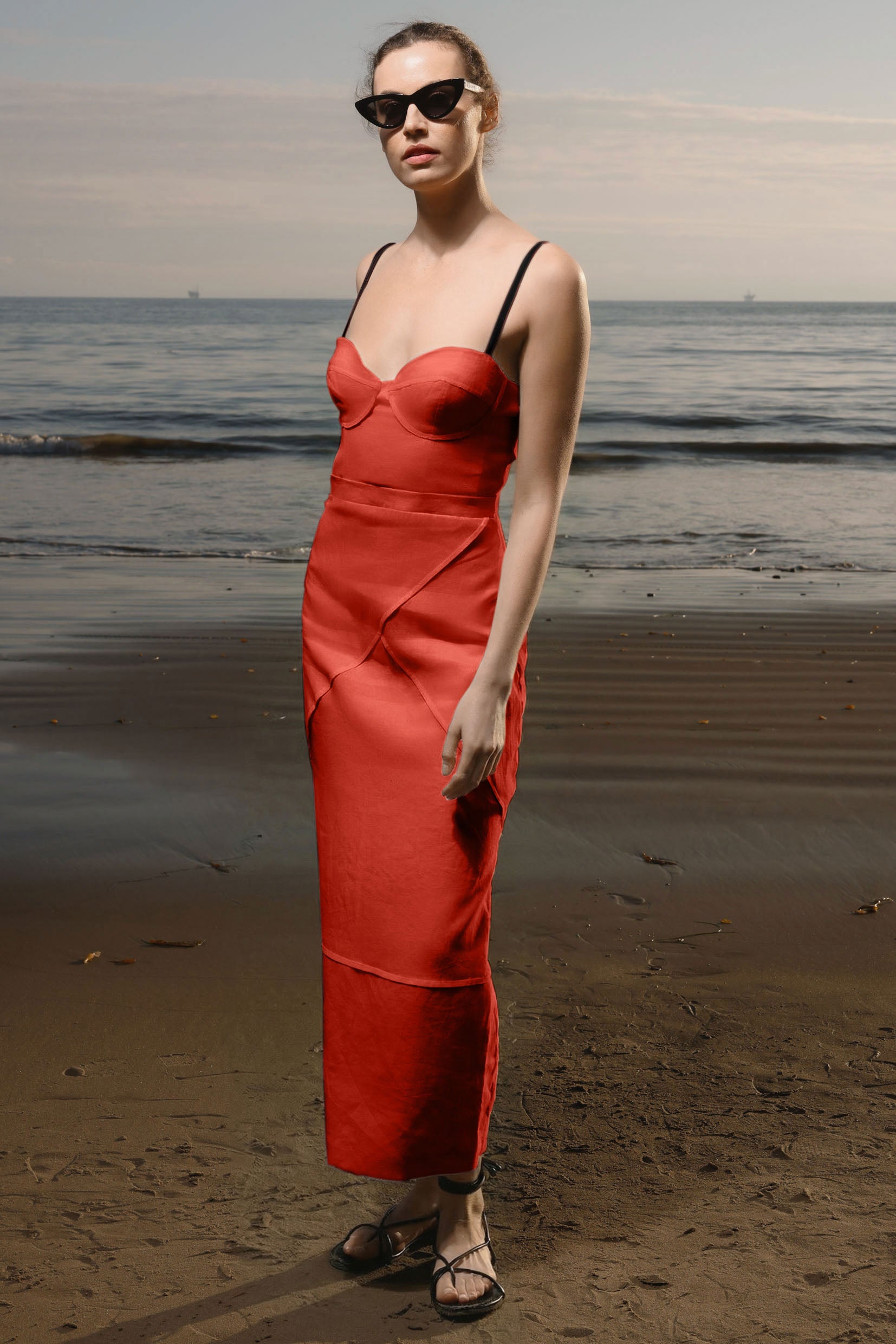 Gia Dress - Vermilion Linen - Heidi Merrick