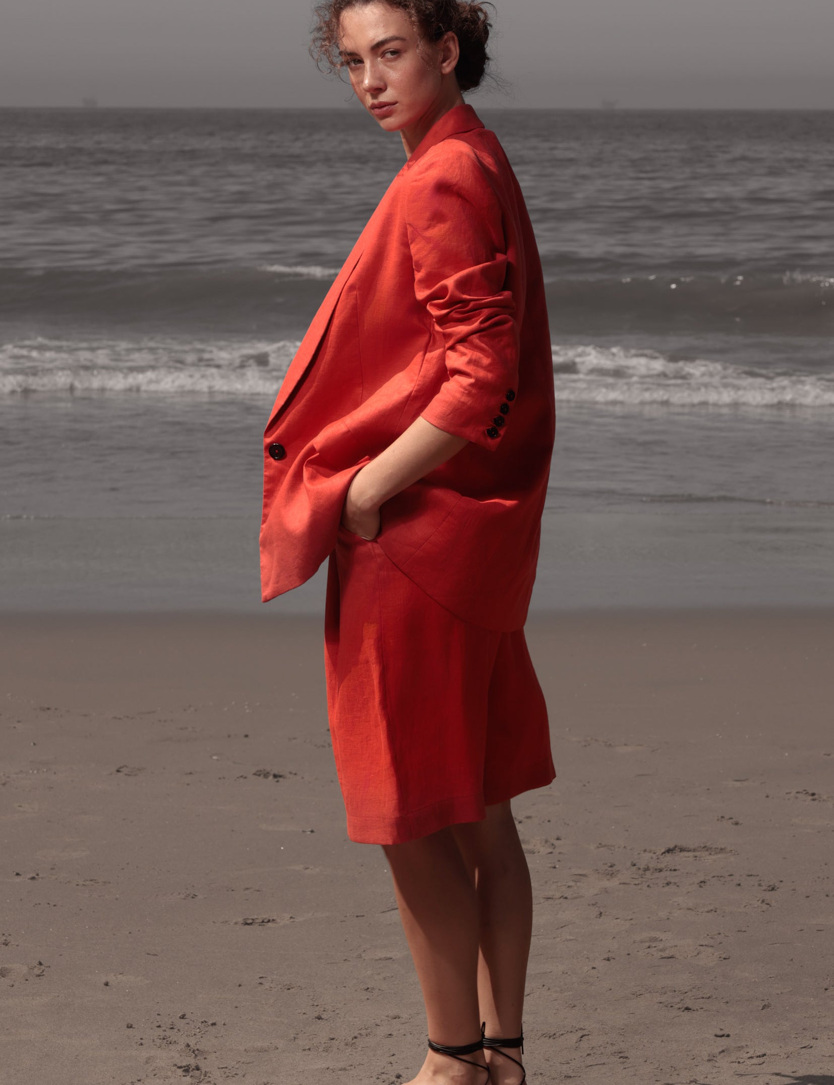 Rodeo Shorts - Vermillion Linen - Heidi Merrick