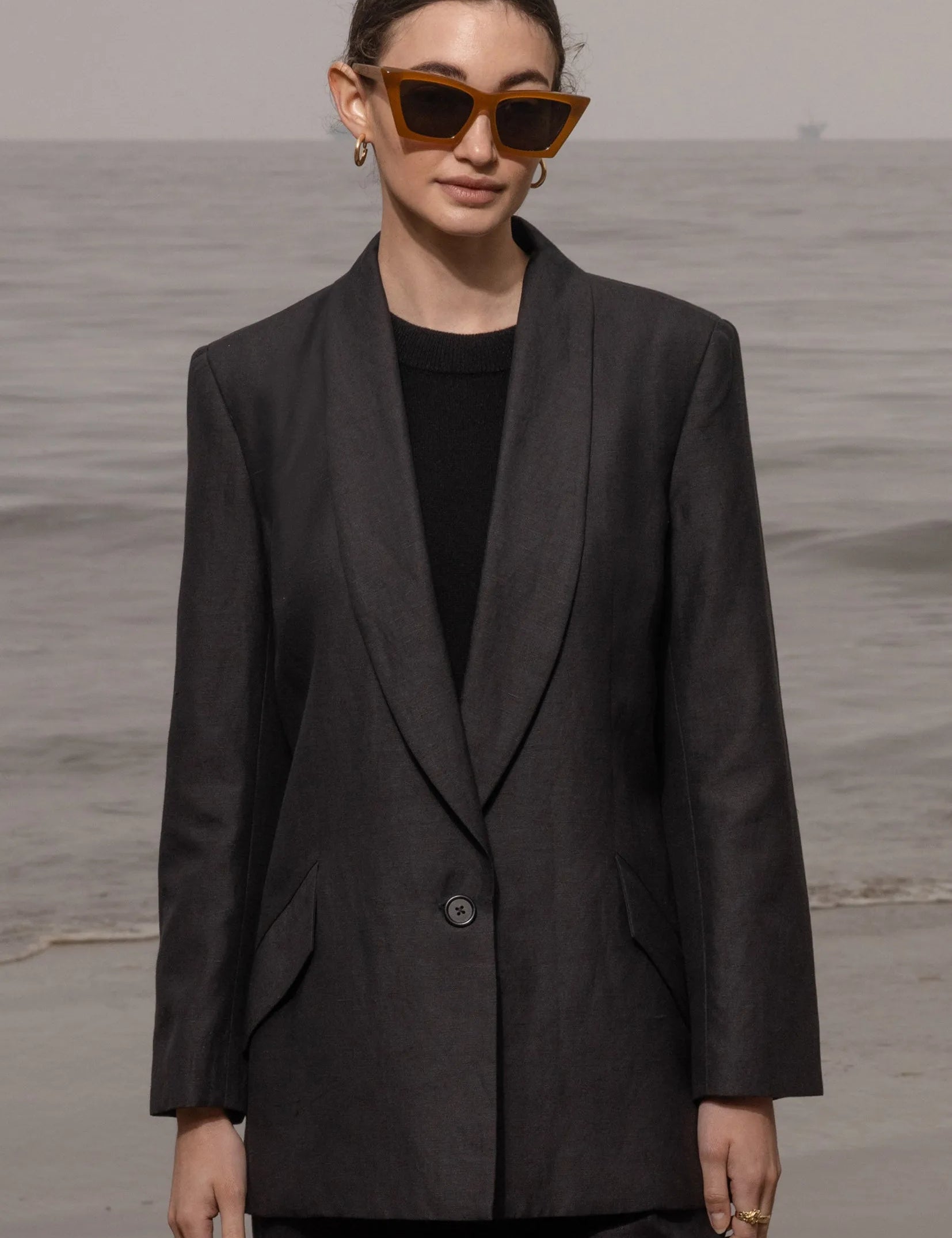 Zelda Blazer - Noir Silk & Hemp - Heidi Merrick