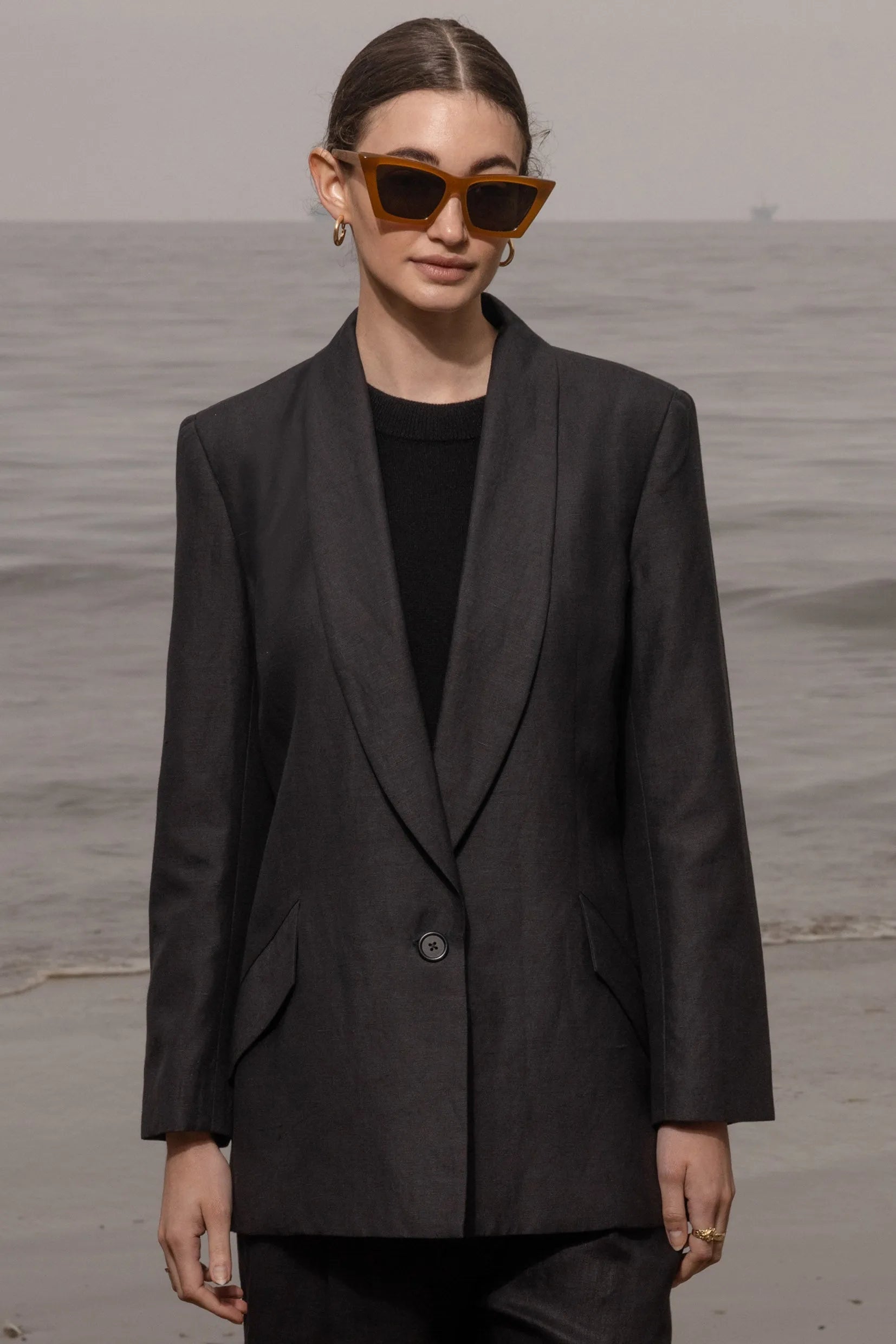 Zelda Blazer - Noir Silk & Hemp - Heidi Merrick